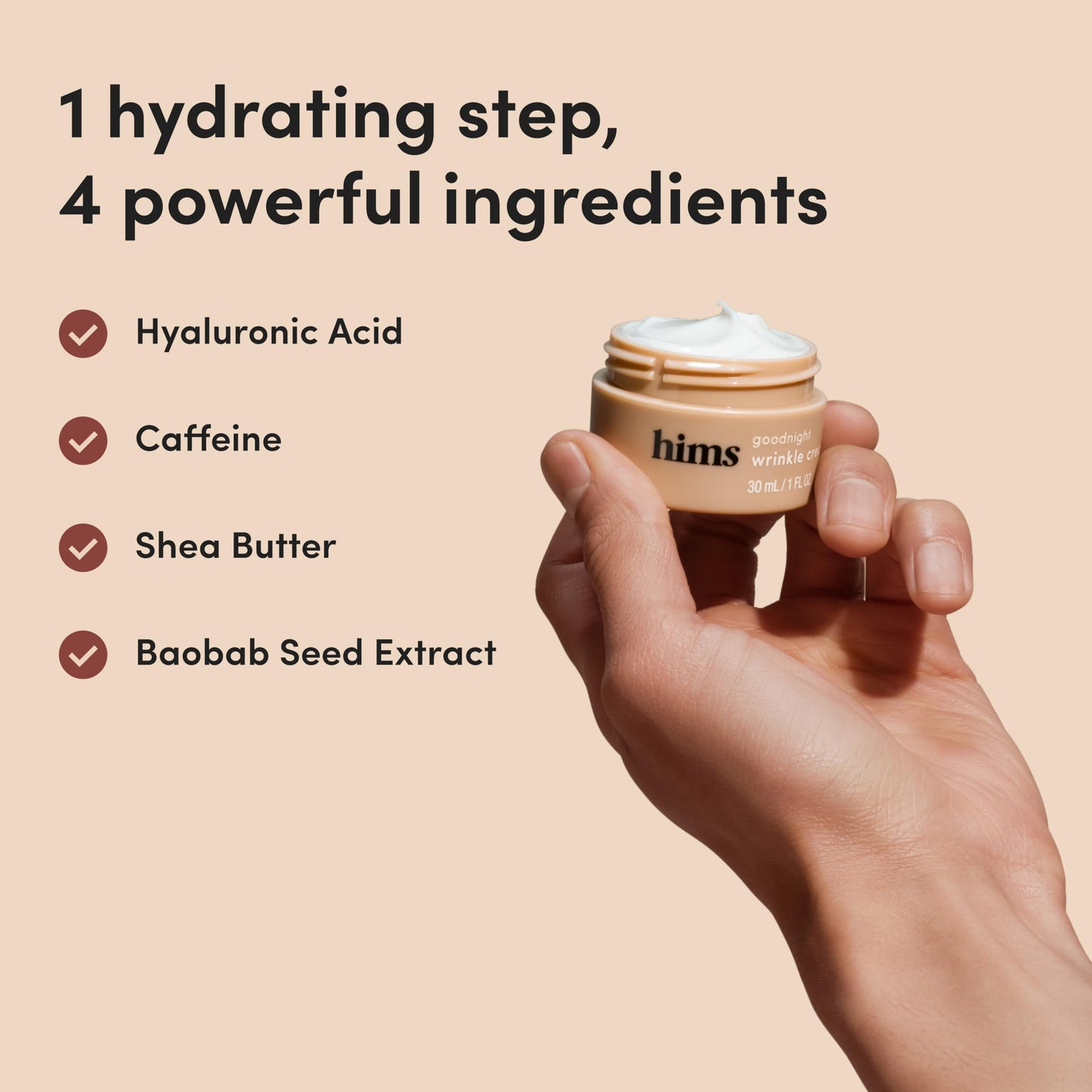 hims Goodnight Wrinkle Cream - Men's Hydrating Face Moisturizer with Hyaluronic Acid, Shea Butter & Caffeine, 1 fl oz