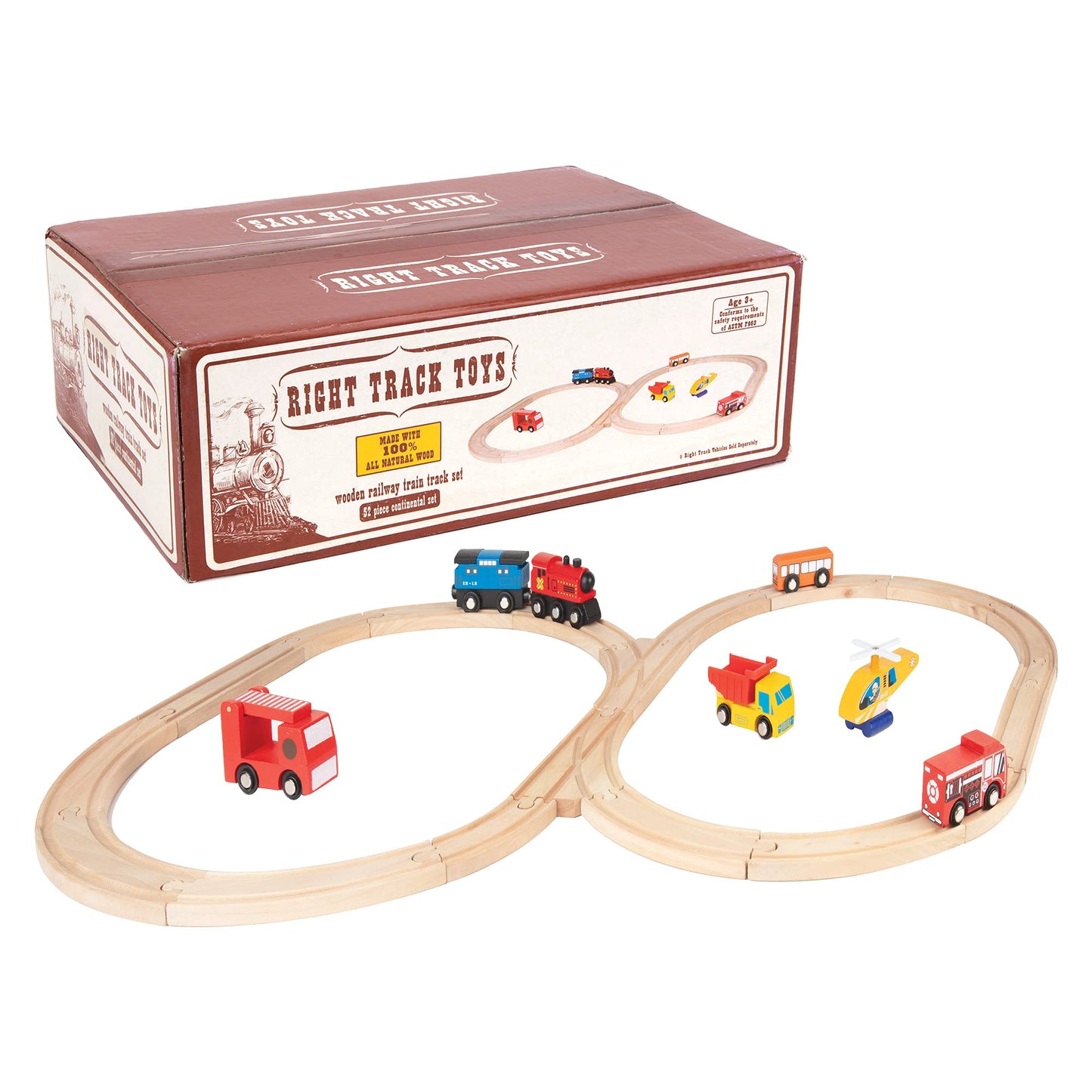 Wooden Train Track Set 52 PCS, 18 Ft Expansion Pack with 5 Unique Pieces, Compatible with Thomas & All Major Brands, Screen-Free Toddler Gift