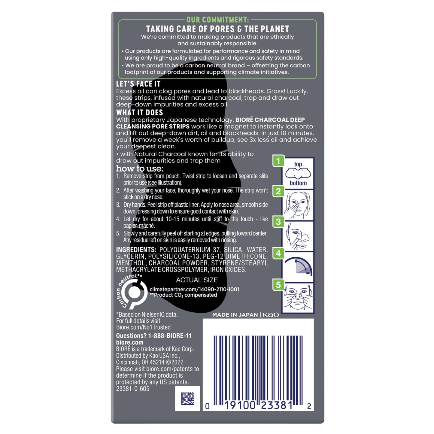 Biore Charcoal Deep Cleansing Nose Strips for Blackhead Removal, Oily Skin, C-Bond Technology, Instant Pore Unclogging, 18 Count