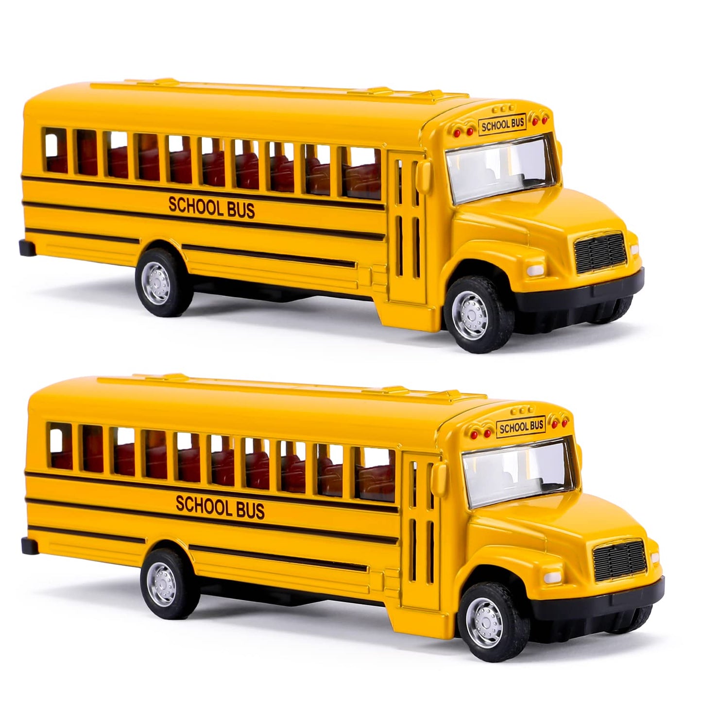 TYMXGHF 2 Pack 5.5'' Pull Back School Bus, Die-cast Metal Toy Vehicles with Bright Yellow for Kids Boys Girls