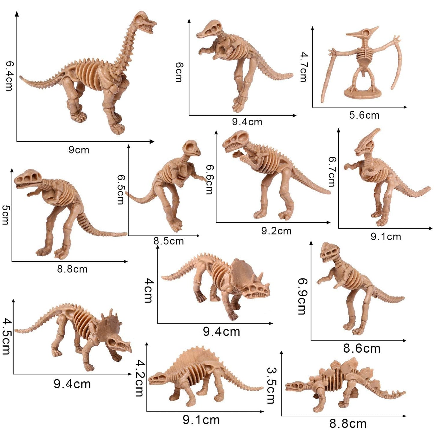 UPINS 30-Pack Dinosaur Fossil Skeleton Toys, 3.7" Assorted Dino Bones for Kids, Educational Science Play, Sand Dig, Party Favors