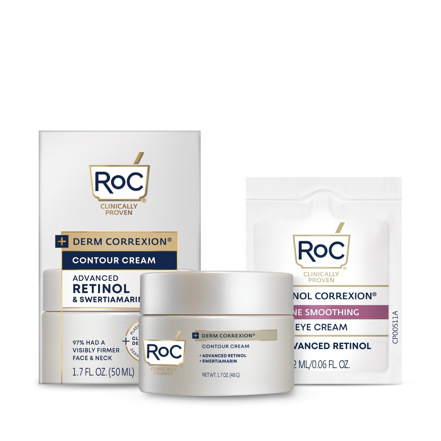 RoC Derm Correxion Neck Cream with Retinol & Hyaluronic Acid - Tightens, Lifts, and Firms Neck & Face + Bonus RoC Retinol Eye Cream Packette, 1.7 oz