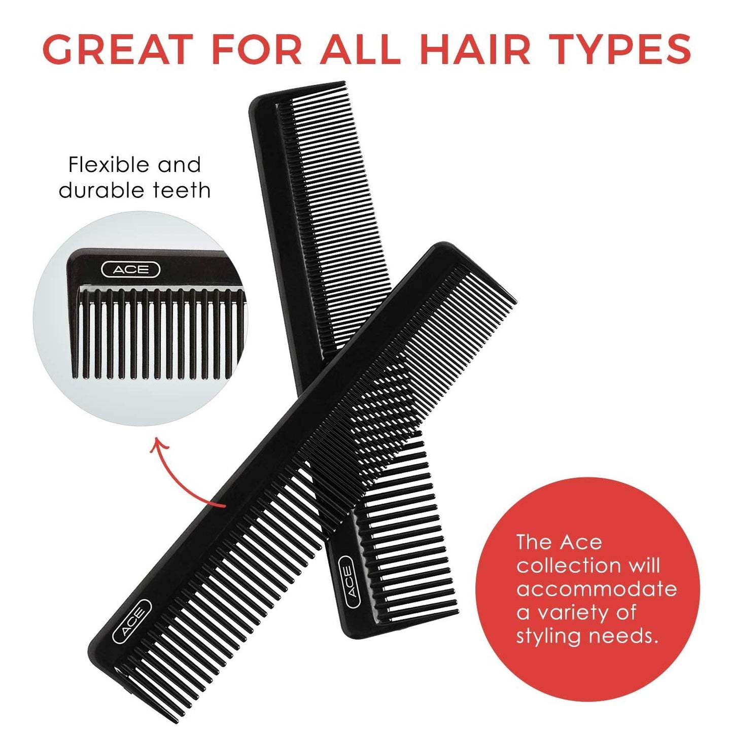 GOODY Hair Ace Dressing Hair Comb, 7.5 Inch, Black, 1 Count