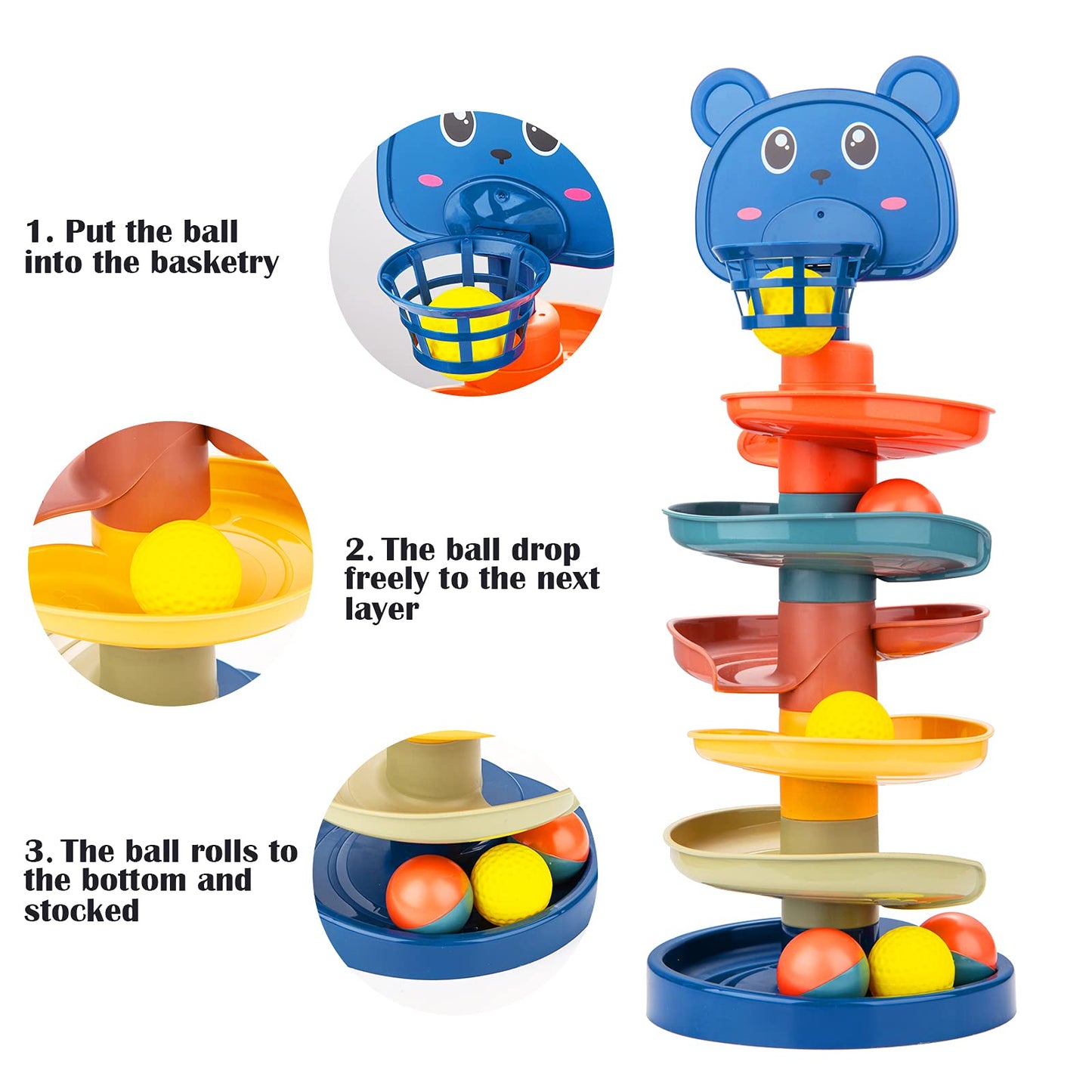 Beestech Ball Drop & Roll Tower for Toddlers – Educational Development Toy with 6 Balls for 2, 3, 4 Year Old Boys & Girls, Fun Learning Activity