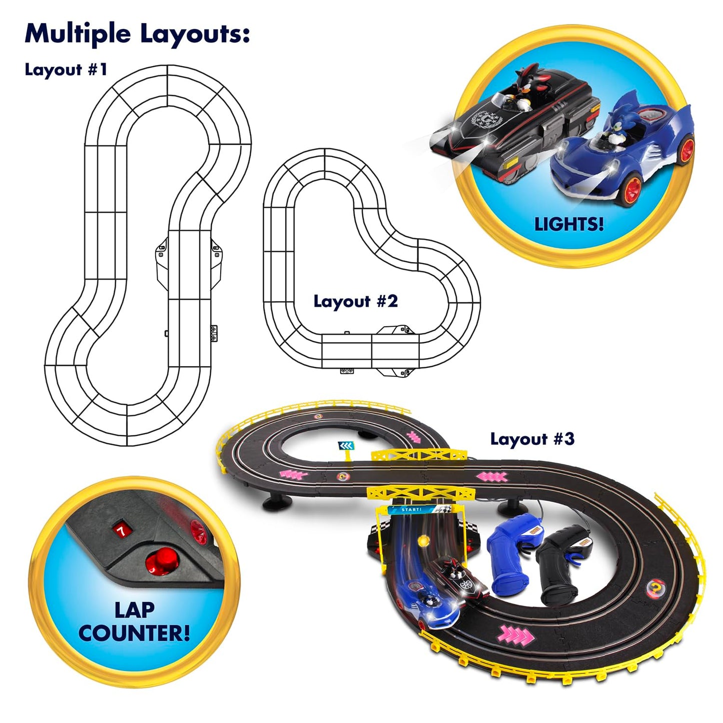 NKOK Sonic & Shadow RC Slot Car Set Race Set Vehicle, Counts How Many Laps the Car has Made, Great Item for Kids, Working lights, Ages 5 and up