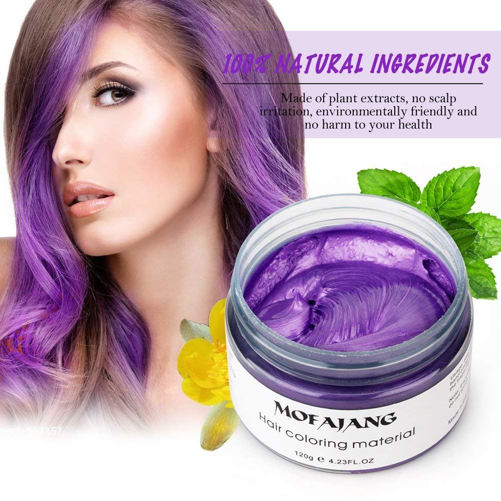 Mofajang Hair Wax Dye Styling Cream Mud, Natural Hairstyle Color Pomade, Washable Temporary, Purple