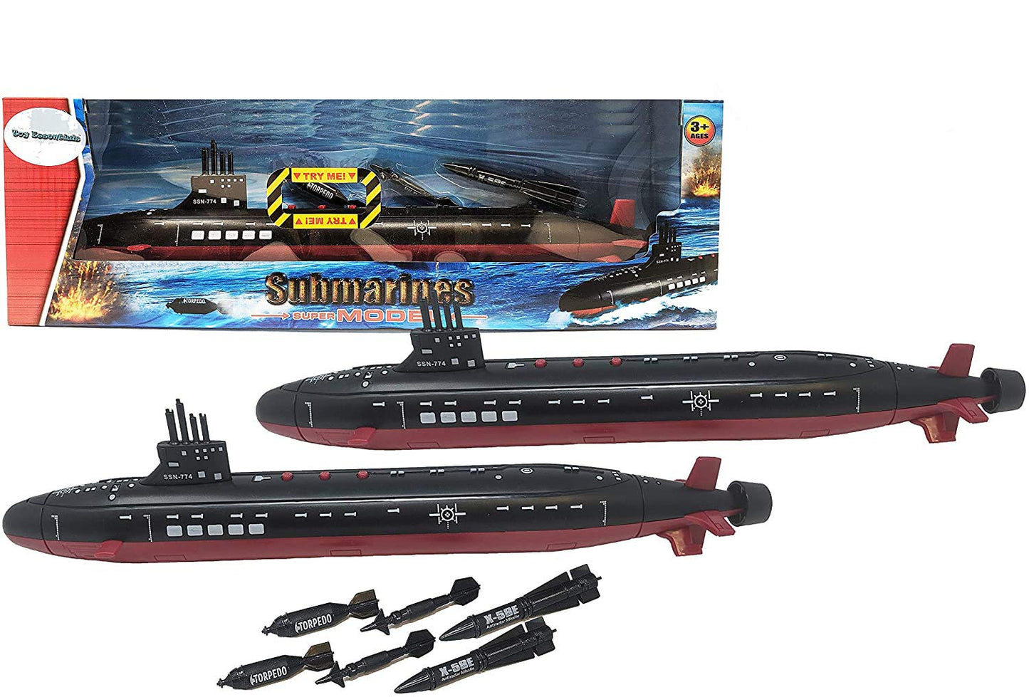 16.5 Inch Toy Navy Black Submarine with Sound Effects and Torpedo (2 Pack)