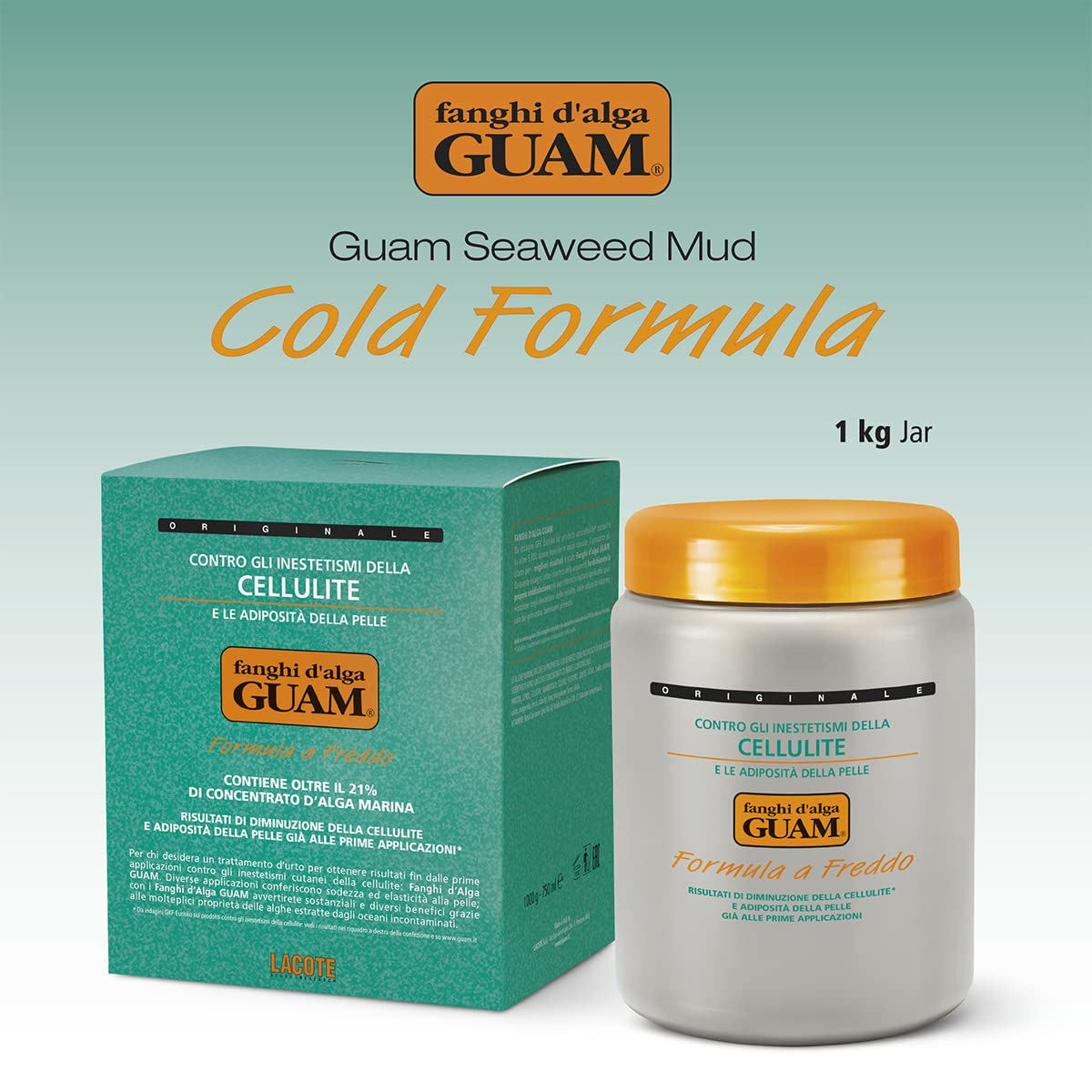 GUAM Anti-Cellulite Mud Cold Formula – 2.2 lb Seaweed Body Wrap for Skin Tightening, Lymphatic Drainage & Cellulite Reduction
