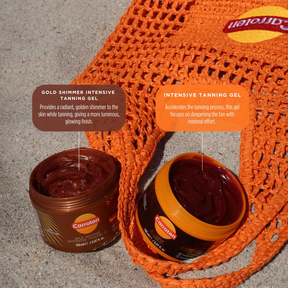 Carroten Intensive Tanning Gel – Browning Tan Accelerator, Non-Greasy, Water-Resistant with Carrot & Coconut Oil, Vitamins A & E, 5 fl oz