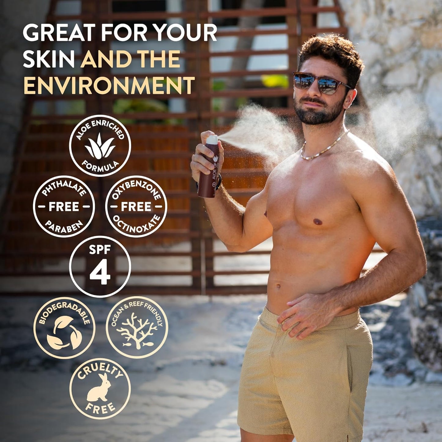 Aloe Up SPF 4 Dark Tanning Oil Spray – Body & Face Sun Tan Oil with Pure Aloe Vera & Natural Oils – Dries Clear, Reef Friendly, 6 oz