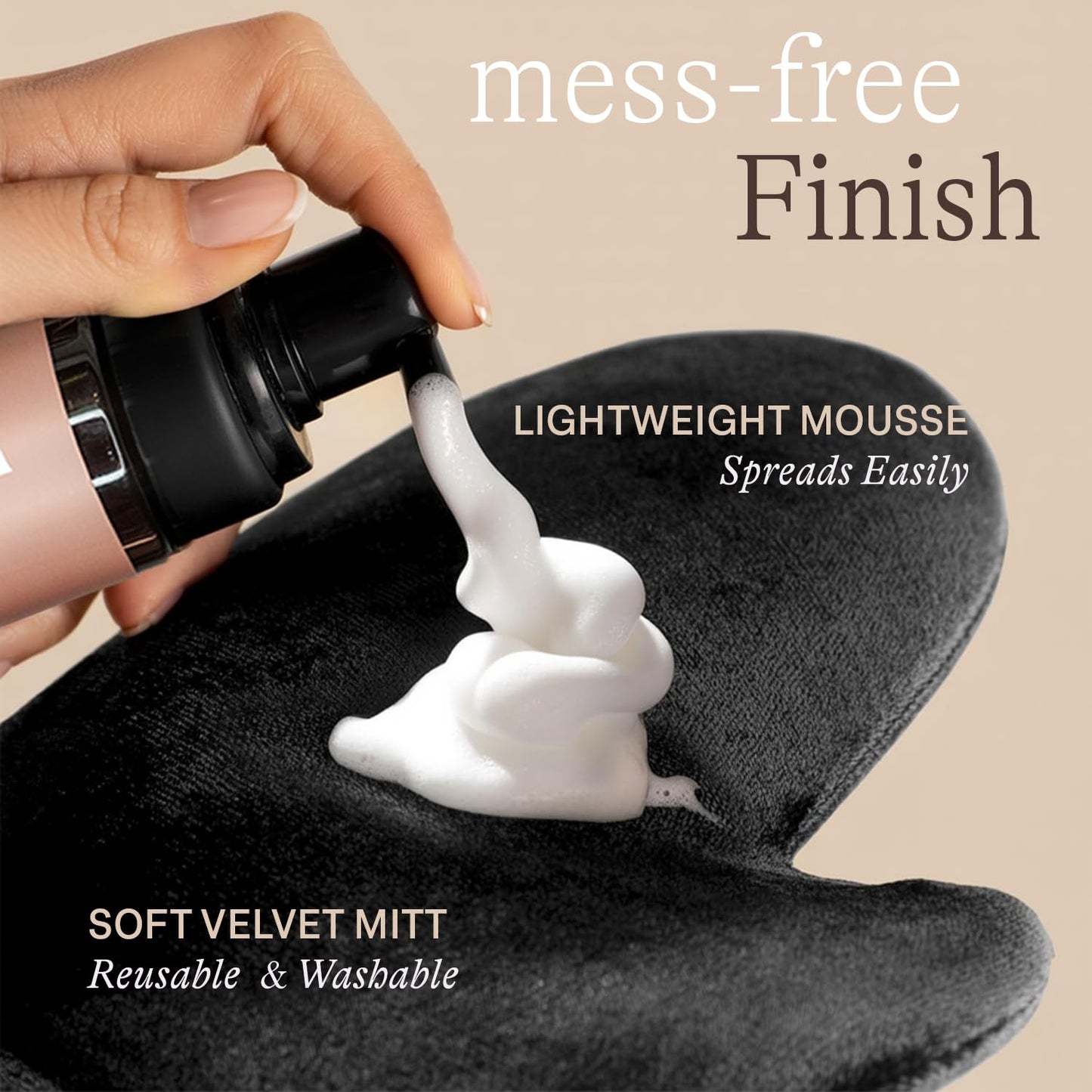 Self Tanner Mousse Kit - Medium to Dark Sunless Tan, Foam & Applicator Mitt, Natural & Organic Ingredients, Made in USA