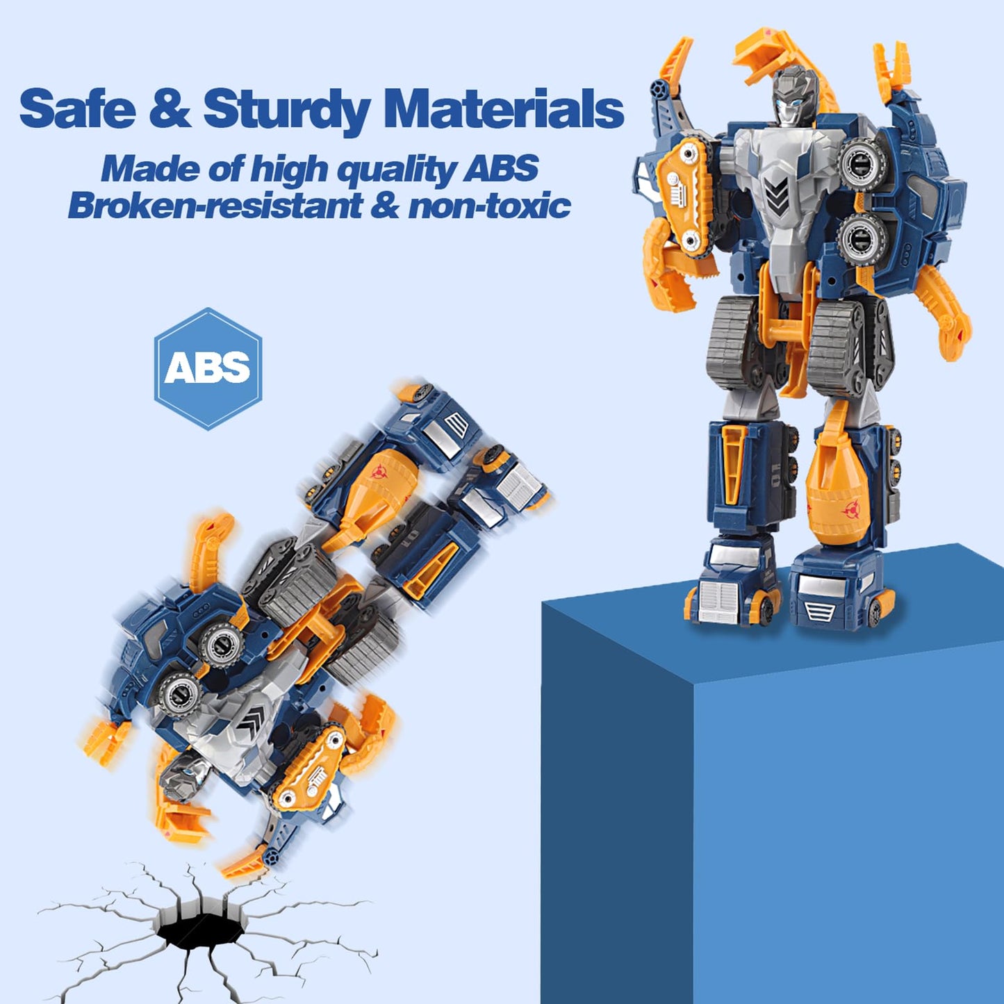 Toddler Construction Car Transform Set - 5PCS Dinosaur Rescue Robots with Magnetic Connectors, DIY STEM Trucks Toy for Kids 3-7