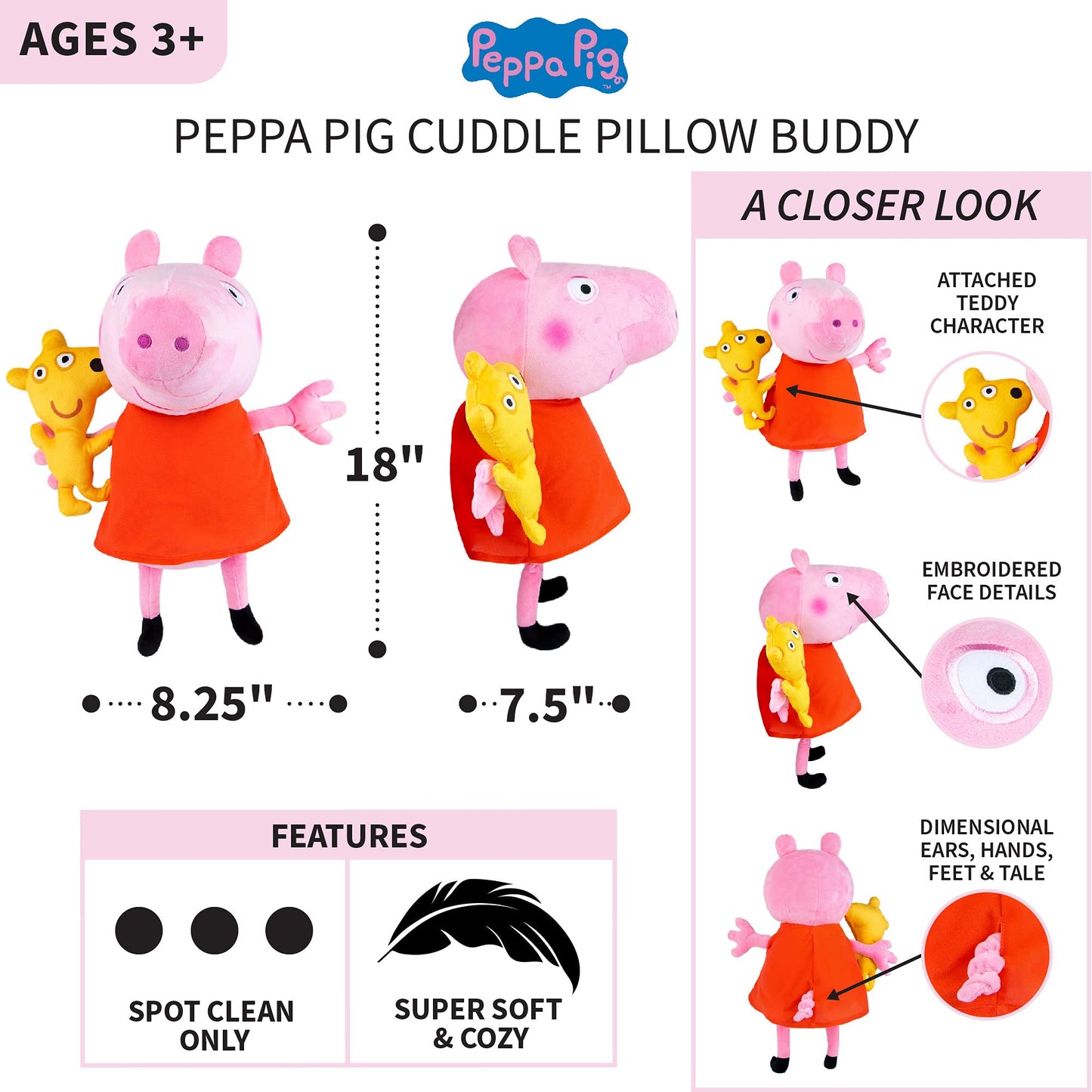 Peppa Pig Kids Bedding Super Soft Plush Cuddle Pillow Buddy, One Size, By Franco