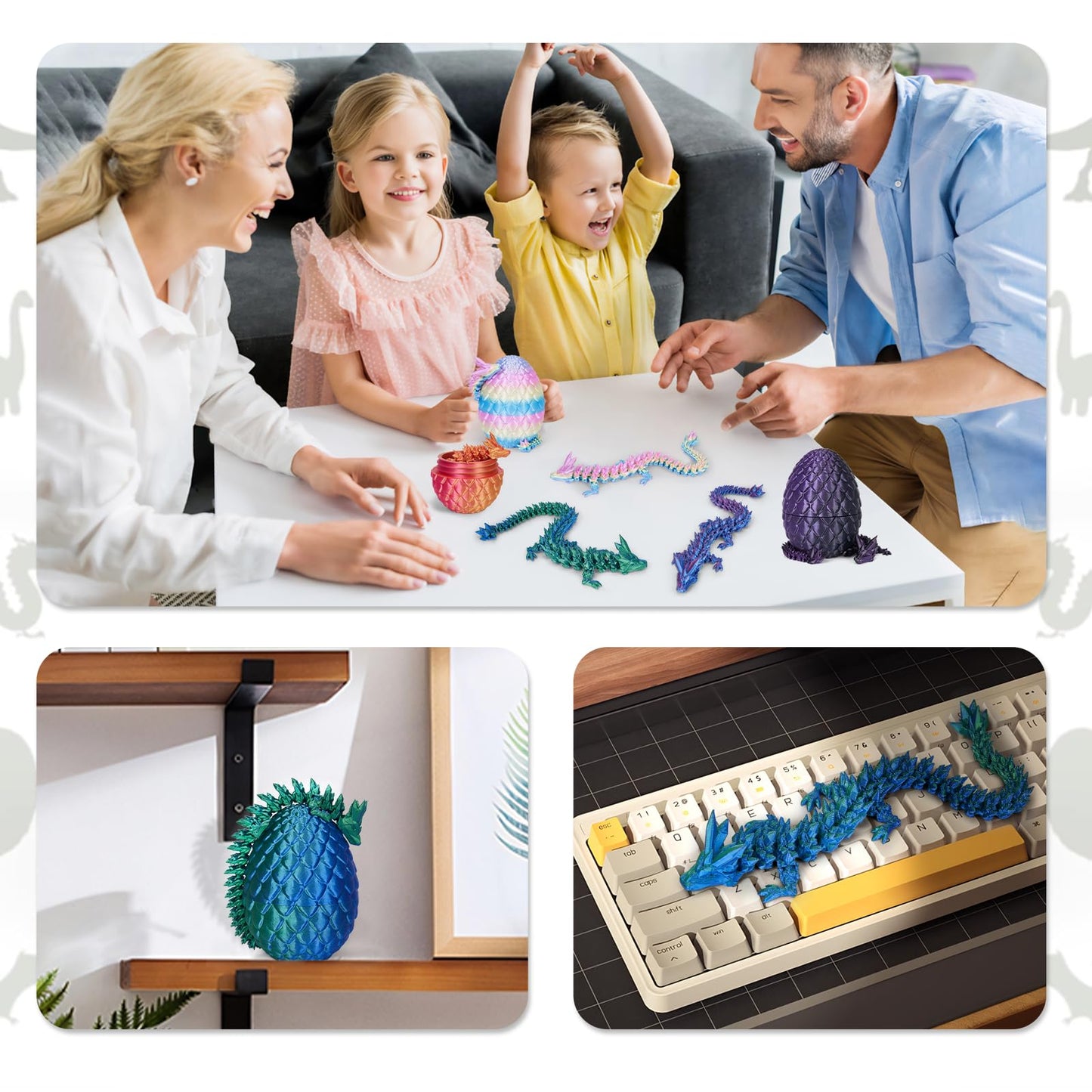 3D Printed Crystal Dragon Egg Toy – Articulated Fidget Dragon for Kids, Boys & Girls, Cool 3D Printer Dinosaur Egg Gift (A-Laser Green + Egg)