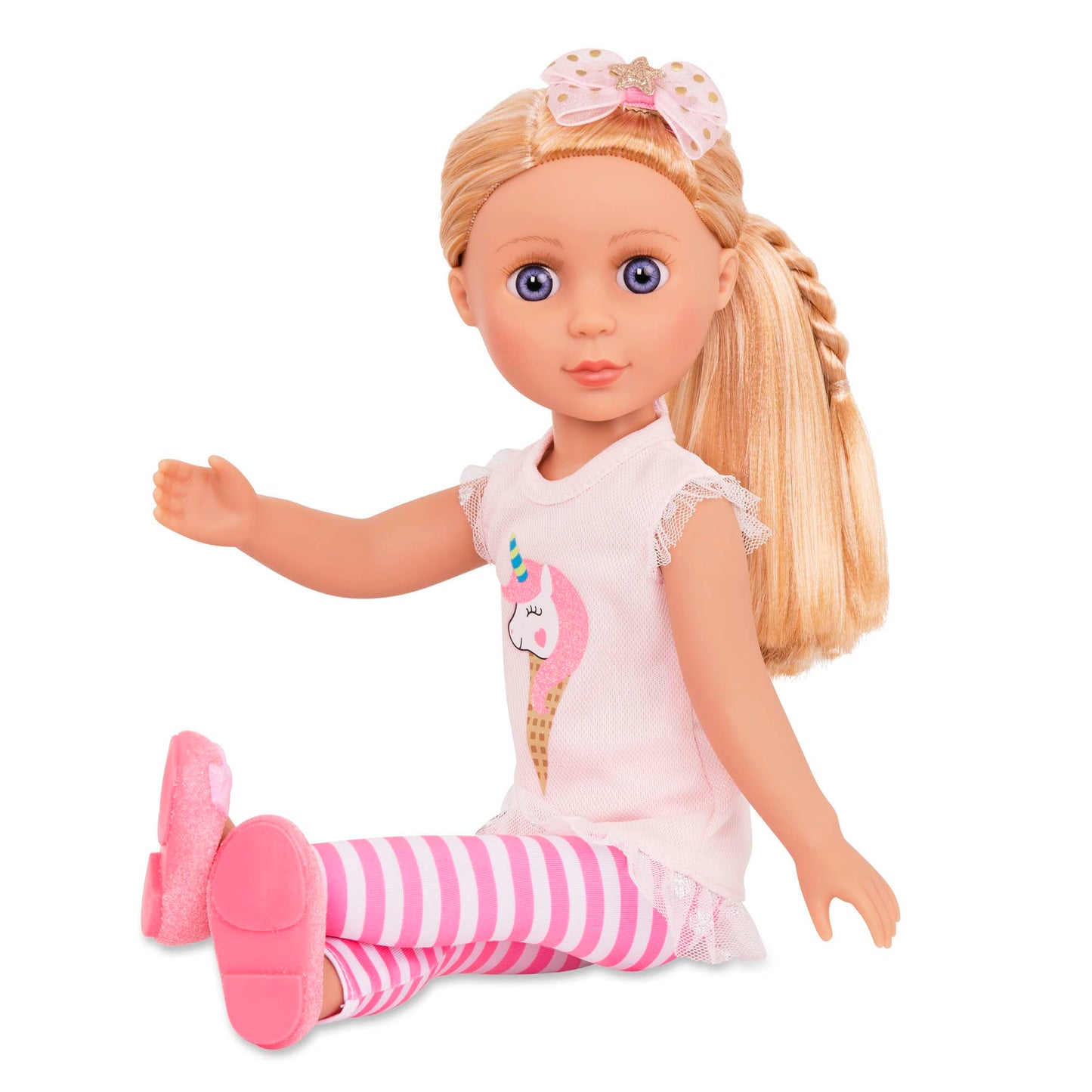 Glitter Girls 14" Fashion Doll – Blonde Hair, Blue Eyes, Pink Tunic, Striped Leggings, Hair Bow & Ballet Shoes – For Girls 3+