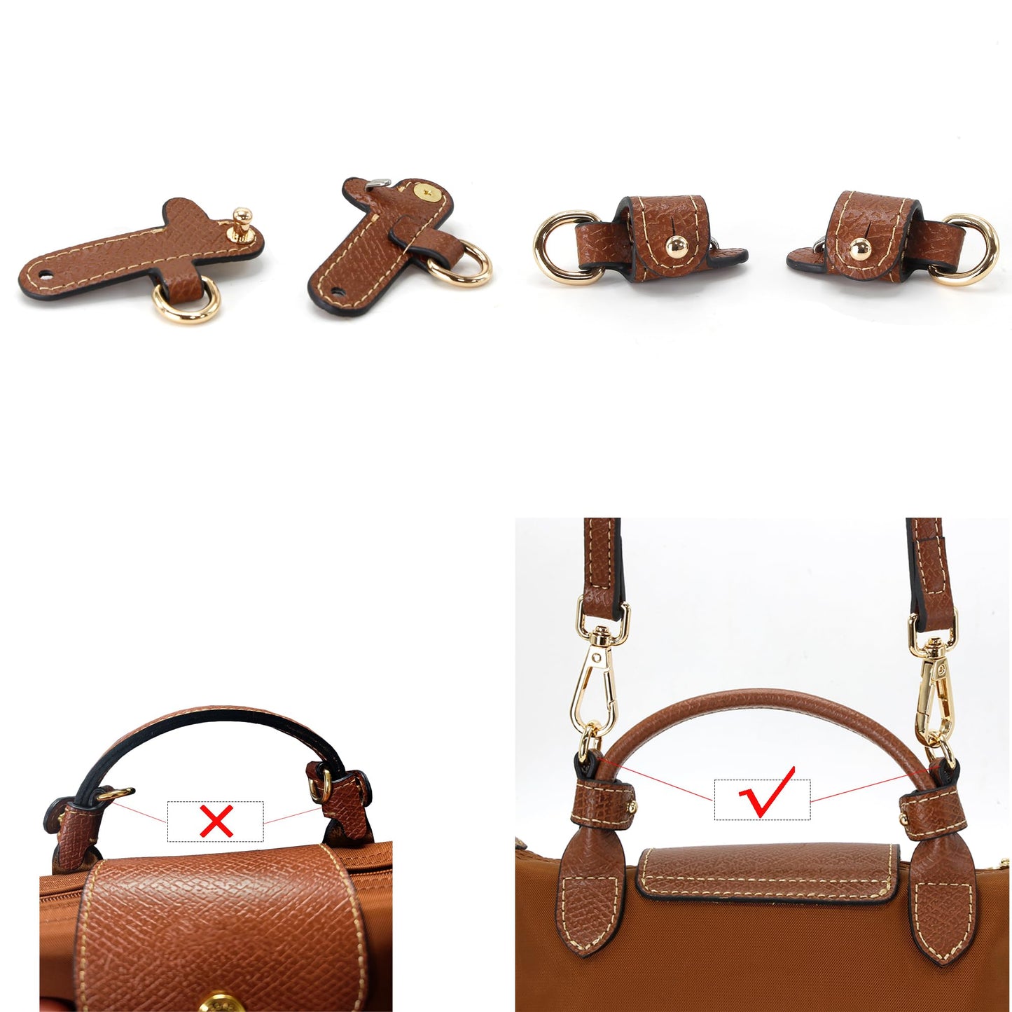 Mini Bags Leather Shoulder Strap Adjustable 94-114cm Bag Straps (brown&gold)