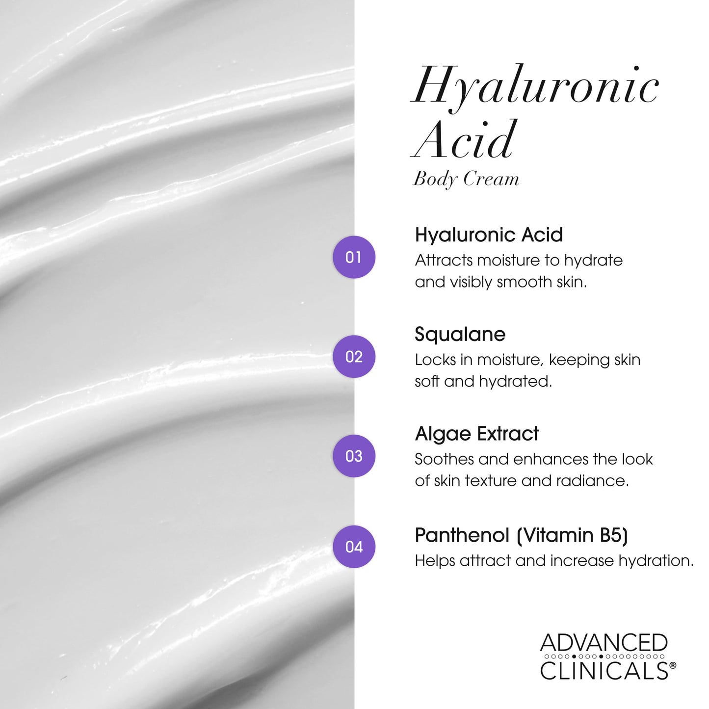 Advanced Clinicals Hyaluronic Acid Body Cream w/ Vitamin E – Hydrating Lotion for Wrinkles, Dry & Crepey Skin, 16 oz, Women & Men