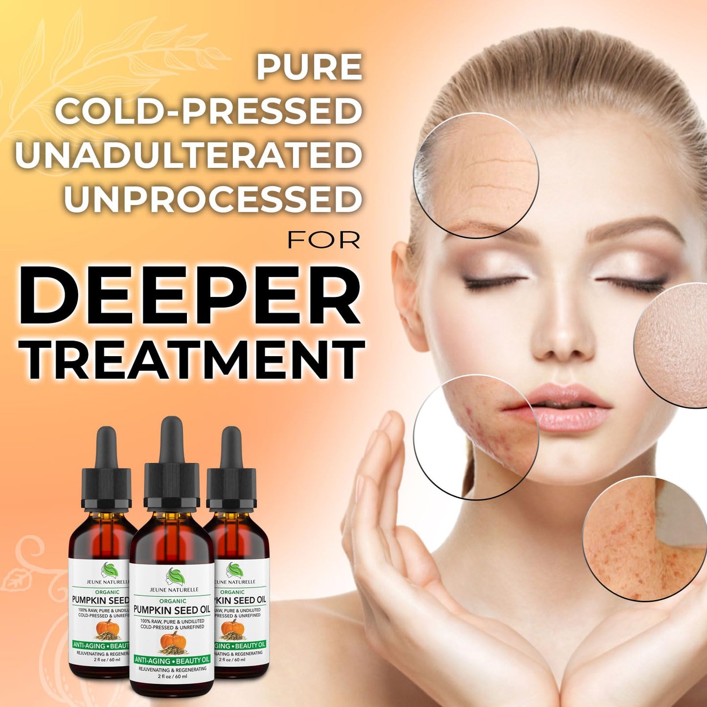 Jeune Naturelle Organic Pumpkin Seed Oil – 100% Pure, Raw, Cold-Pressed, Anti-Aging, Hair Growth, Fast Absorbing, Travel Size, Non-Comedogenic