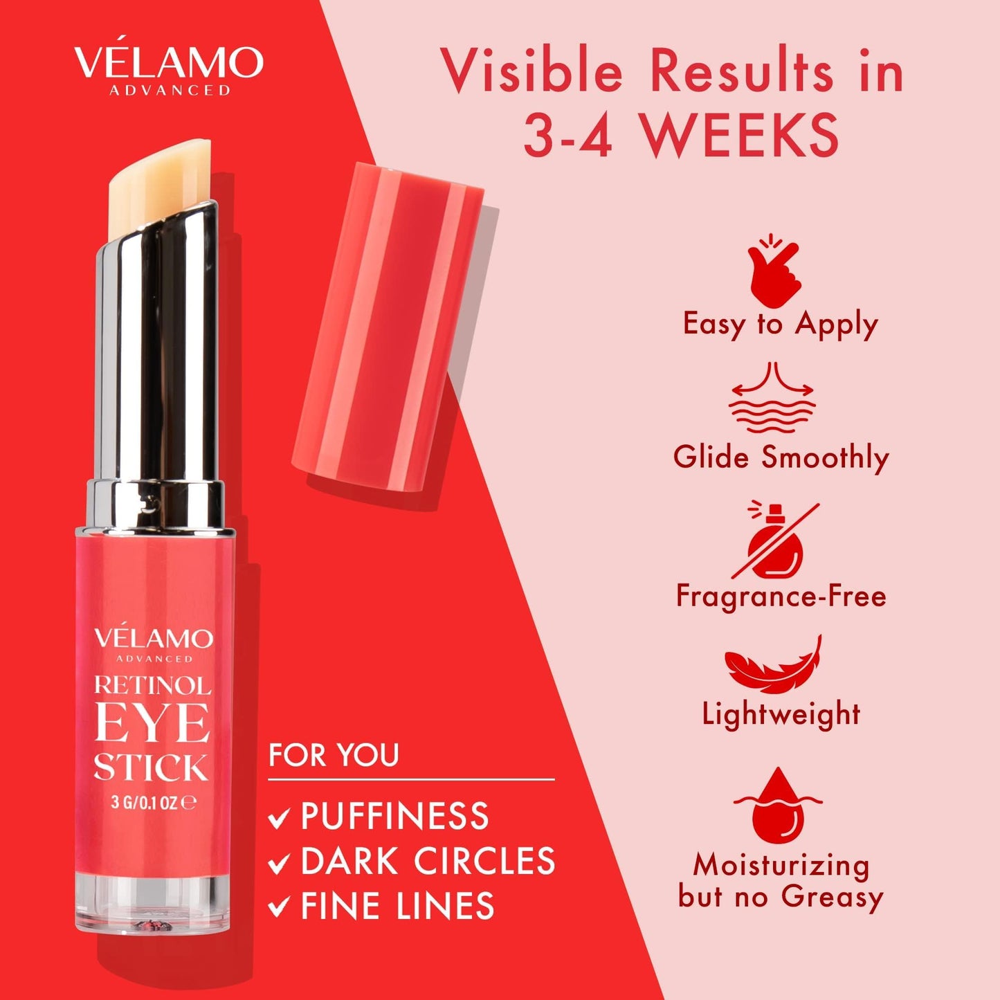 VELAMO Retinol Eye Balm Stick with Bakuchiol – Anti-Aging Under Eye Cream for Dark Circles, Puffiness, Fine Lines & Wrinkles, 0.1 oz