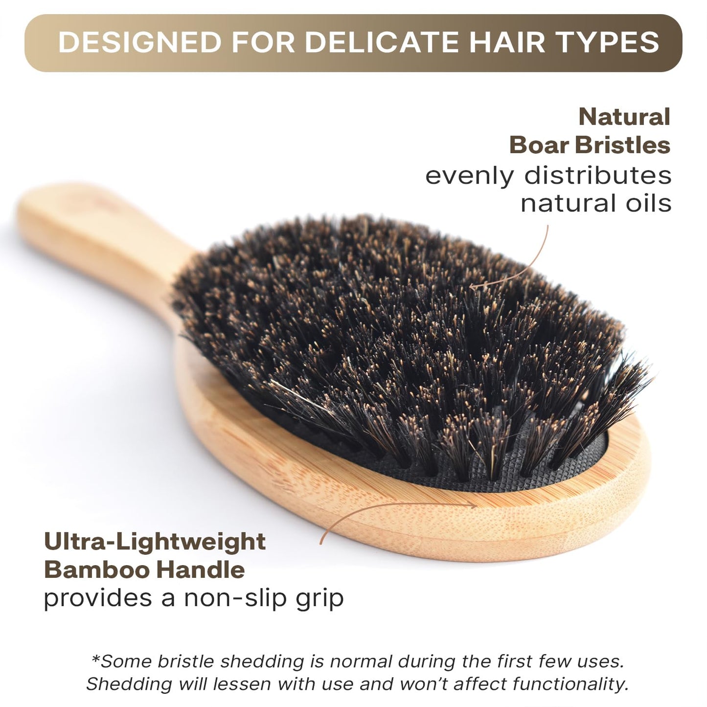 Boar Bristle Hair Brush for Women and Men, Natural 100% Soft Boars Hairbrush for Fine and Thin Hair