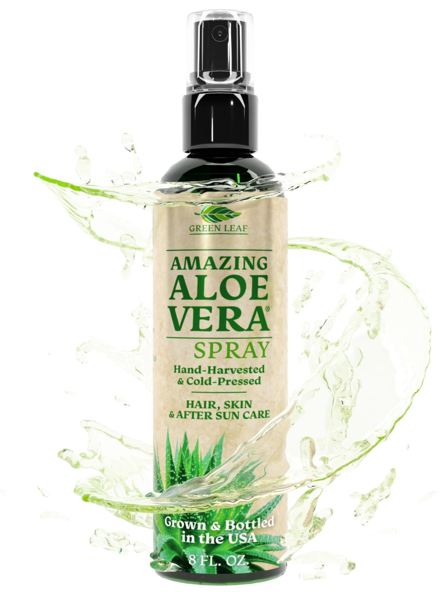 Green Leaf Naturals Aloe Vera Spray 99% Cold-Pressed with Vitamins C, E & A – Skin, Hair, Face Moisturizer & Sunburn Relief 8oz