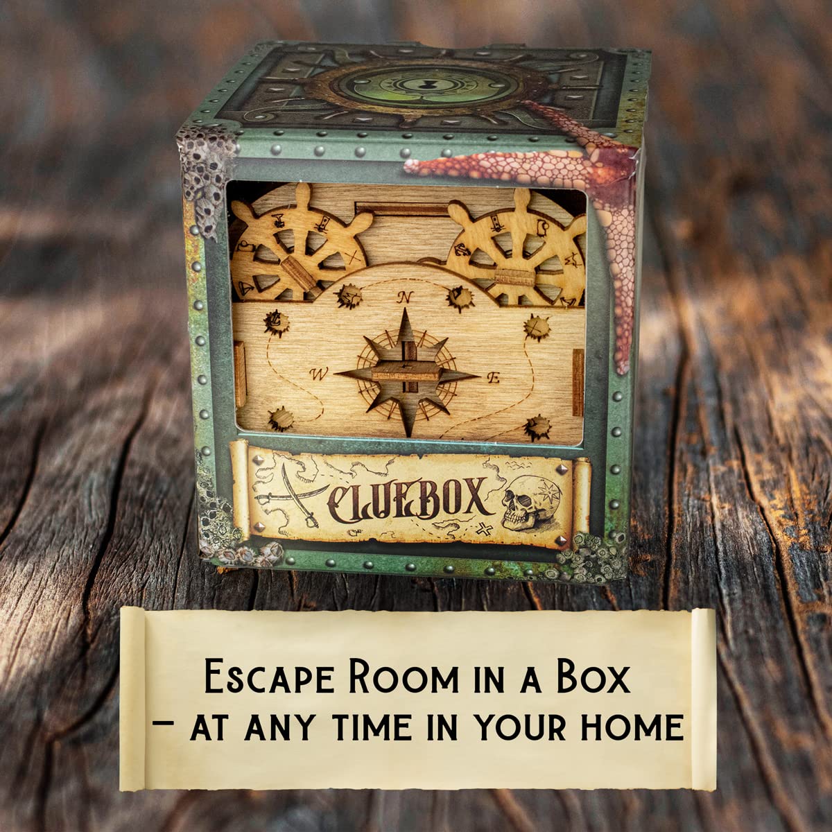 iDventure Cluebox Davy Jones Locker – 3D Wooden Puzzle Box, Escape Room Brain Teaser, Gift Idea & Money Box for Adults, Men, Birthday Fun