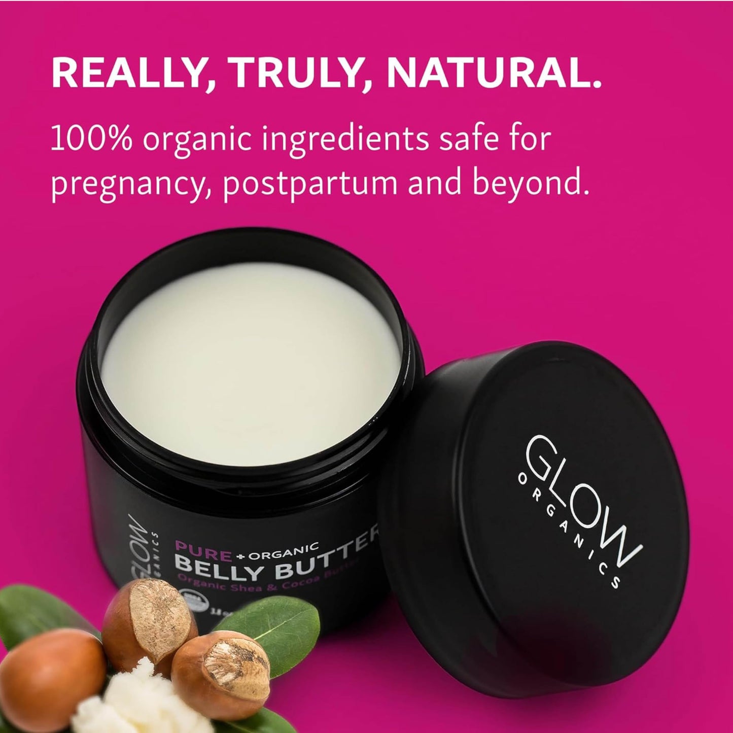 Glow Organics Belly Butter - 100% Organic Stretch Mark Cream for Pregnancy, Soothes Itchy Skin & Scars, Safe Daily Maternity Skincare, 3.8oz