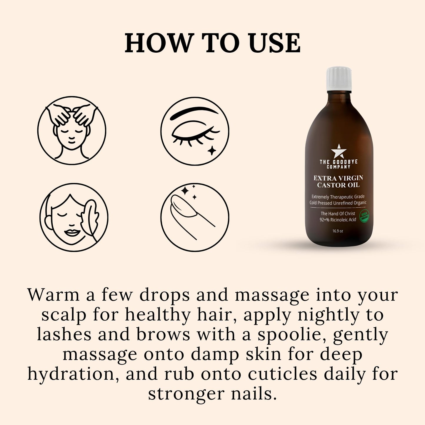 Premium Organic Cold-Pressed Castor Oil 16.9 oz – Extra Virgin, Hexane-Free, Small Batch, Ethically Sourced for Hair, Skin, Lashes & Brows