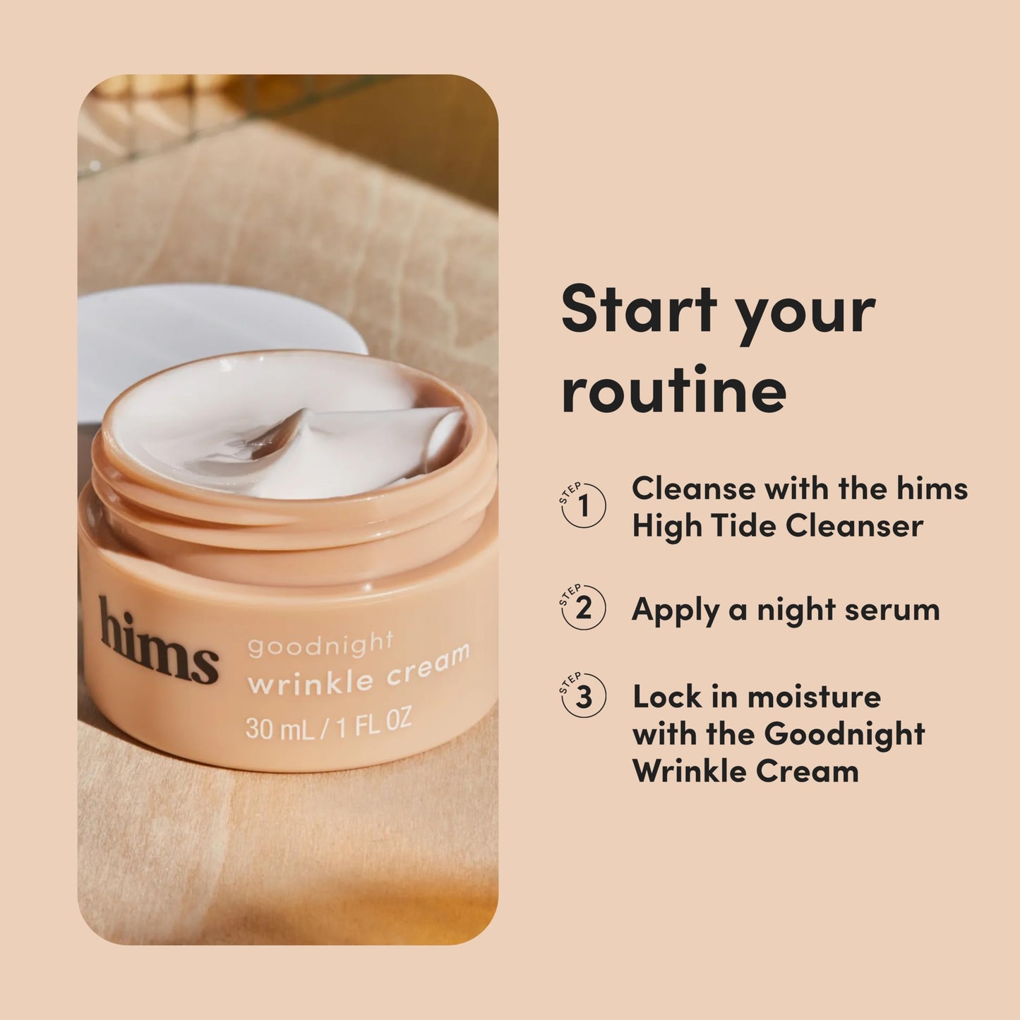 hims Goodnight Wrinkle Cream - Men's Hydrating Face Moisturizer with Hyaluronic Acid, Shea Butter & Caffeine, 1 fl oz