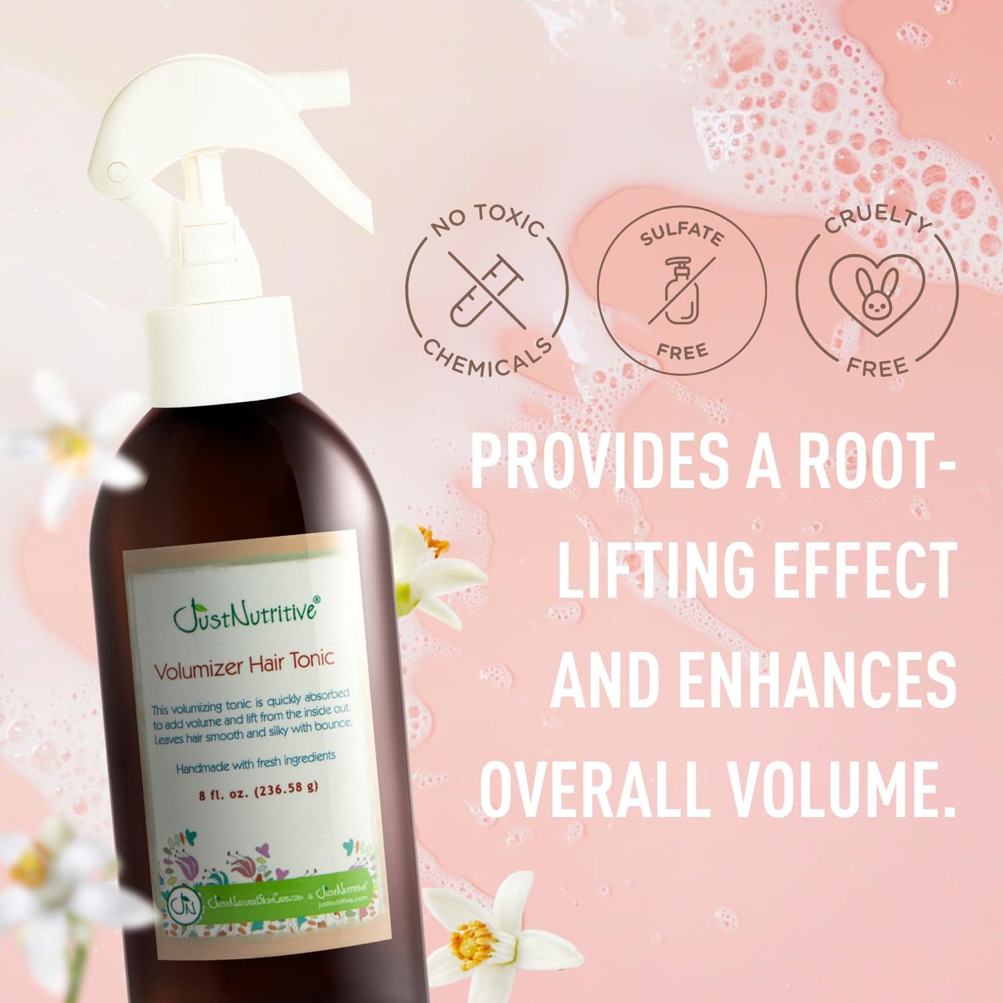 Just Nutritive Volumizer Hair Tonic – Instant Volume & Lift | Lightweight Natural Root Lifter for Men & Women | All Hair Types | 8 Fl Oz