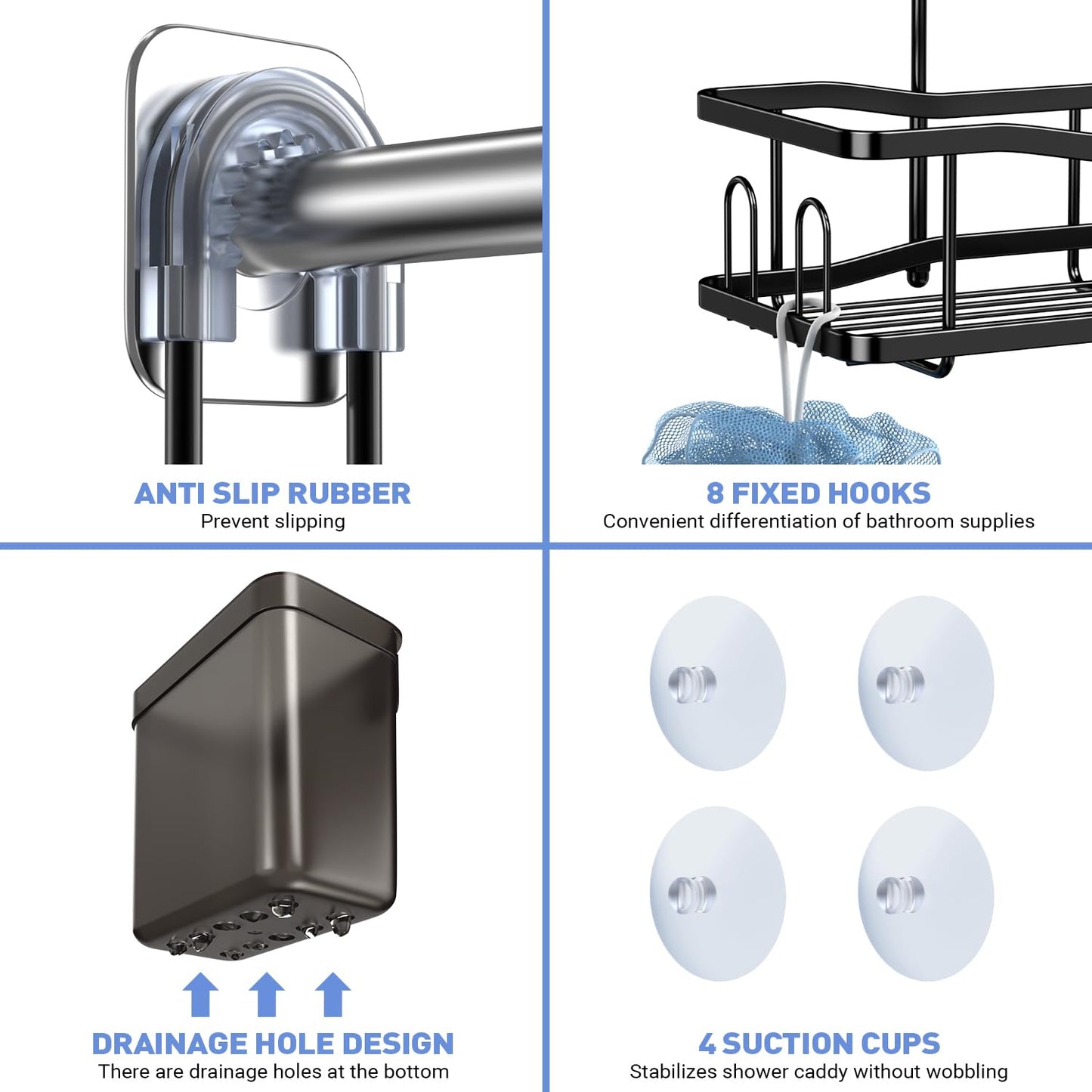 Aitatty Hanging Shower Caddy – Rustproof Over Shower Head Organizer with Shelves & Soap Holder – No Drilling, Black