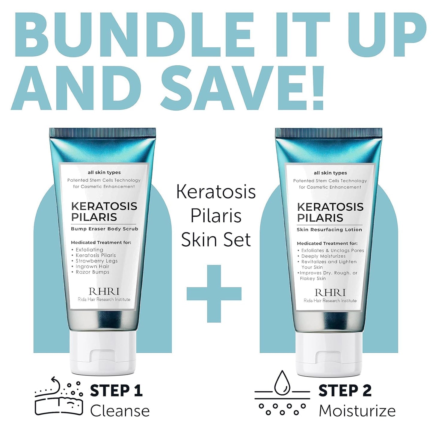 KP Bump Eraser Body Set โ Keratosis Pilaris Lotion & Exfoliating Scrub for Strawberry Legs, Bumps, Redness & Dry Flaky Skin