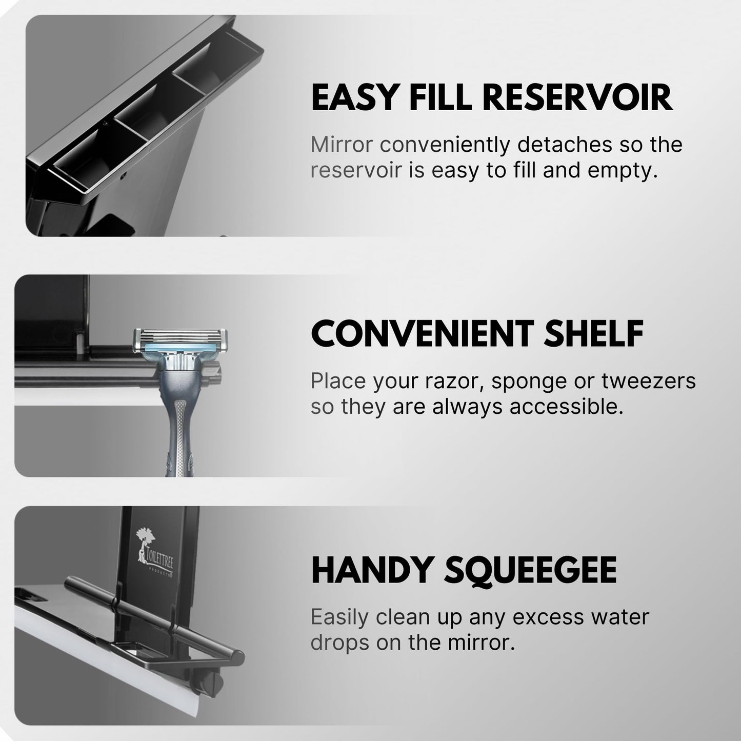 ToiletTree Fogless Shower Mirror – Adjustable Anti-Fog Shaving Mirror with Squeegee, Rust-Proof & Shatter-Resistant, Tall