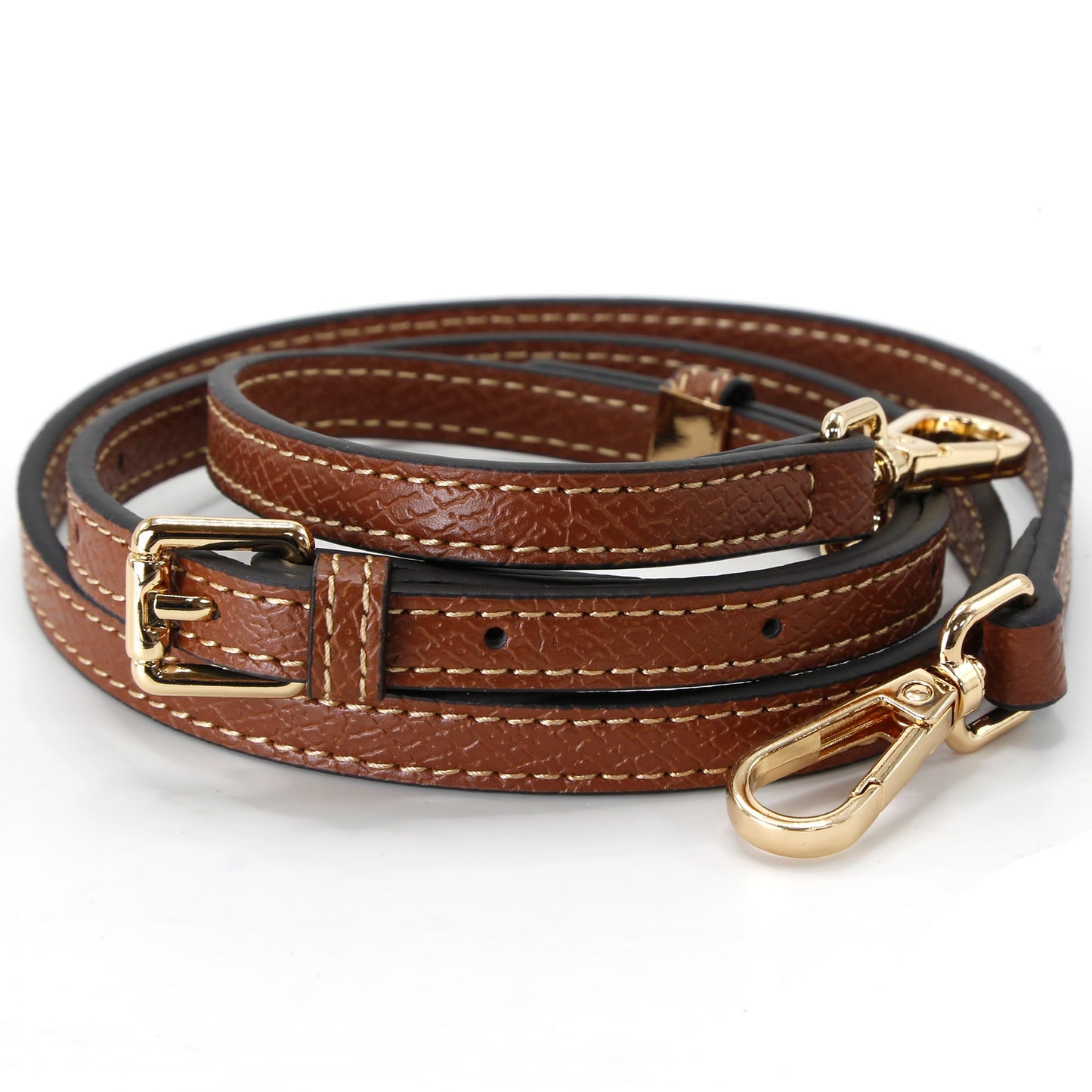 Mini Bags Leather Shoulder Strap Adjustable 94-114cm Bag Straps (brown&gold)