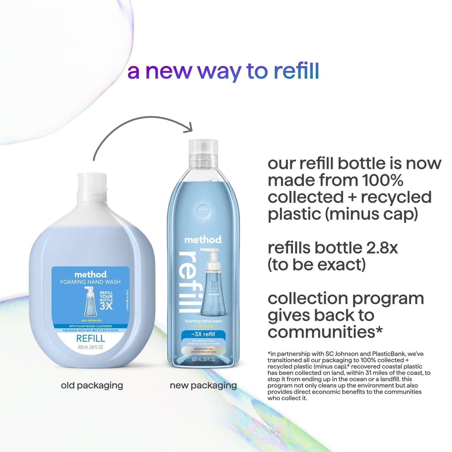 Method Foaming Hand Soap Refill, Sea Minerals, Recyclable Bottle, Biodegradable Formula, 28 oz, (Pack of 1) (Packaging May Vary)