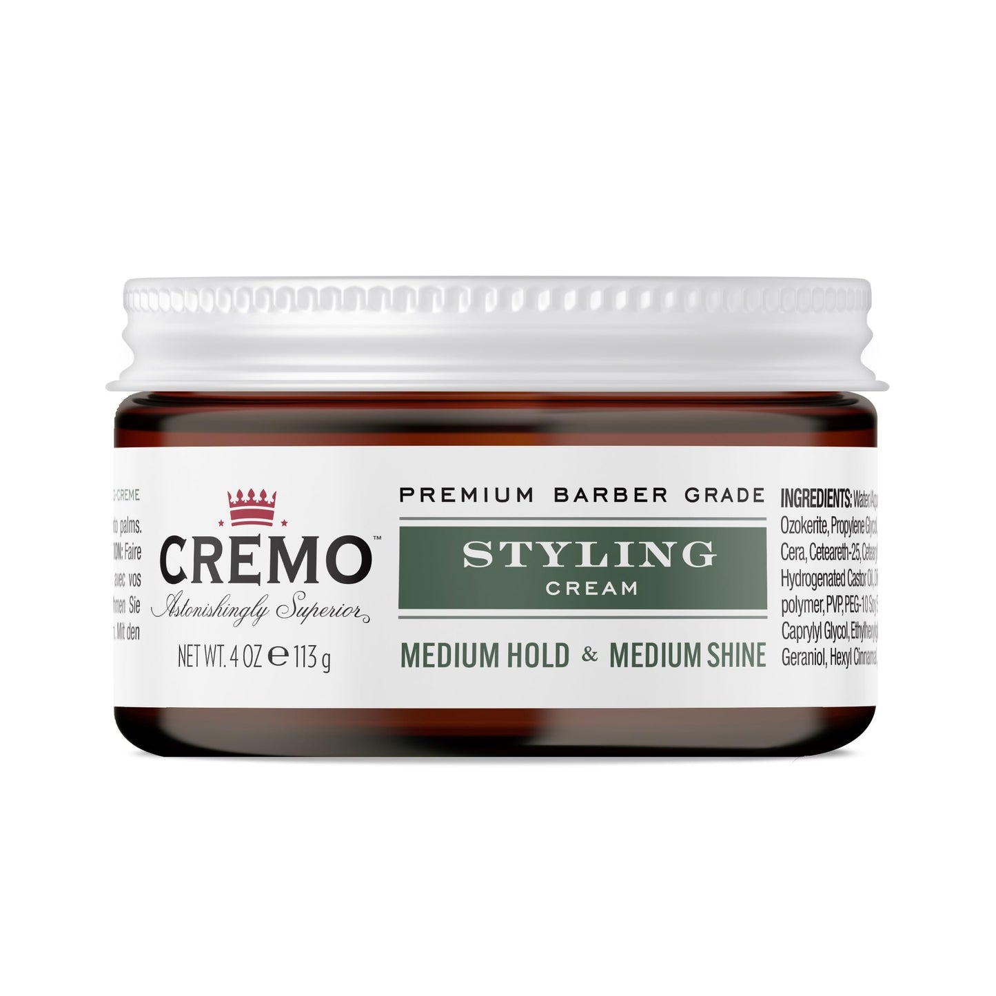 Cremo Hair Styling Cream, Barber Grade, Medium Hold, Medium Shine Hair Products, 4 Oz