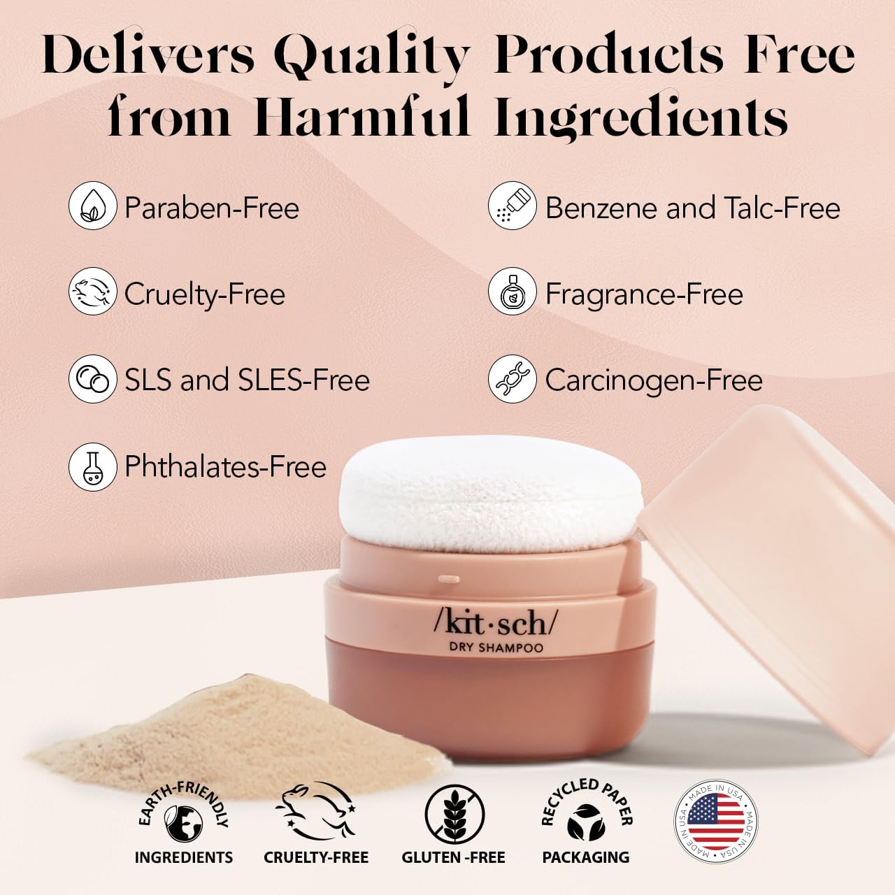 Kitsch Dry Shampoo Powder with Rice Protein – Unscented, Volumizing, No White Cast, Organic, Paraben & Benzene Free, Non-Aerosol for Oily & Light Hair, Travel Size 8g