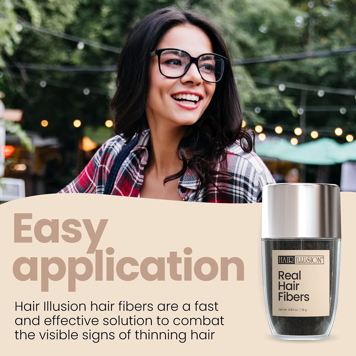 Hair Illusion Real Hair Fibers for Thinning Hair, 100% Natural Texture, Non-Synthetic Bald Spot Concealer for Men & Women, 18g