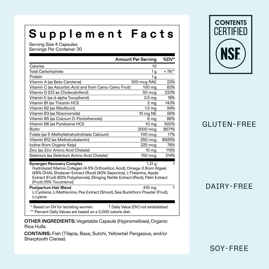 Nutrafol Postpartum Hair Growth Supplements, Clinically Tested for Visibly Thicker Hair and Less Shedding, Breastfeeding-friendly - 1 Month Supply