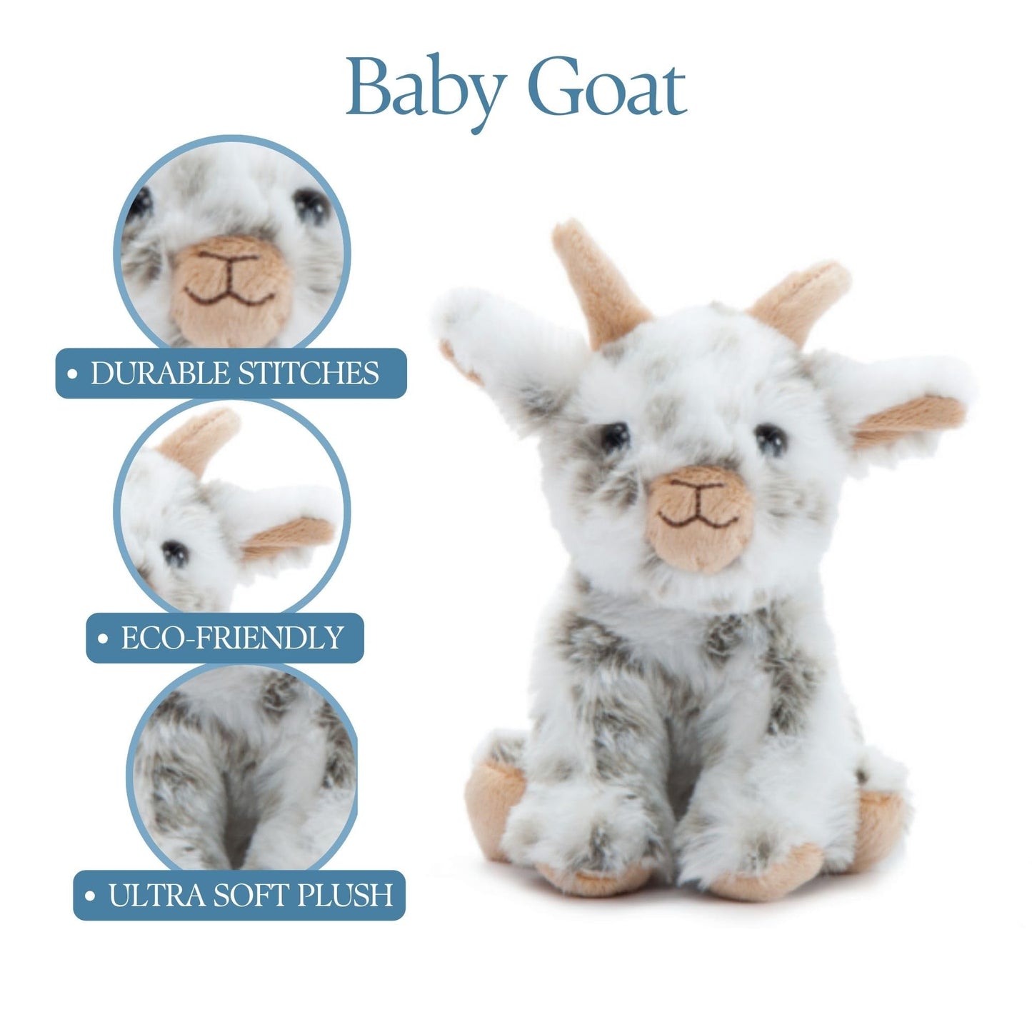 The Petting Zoo Goat Stuffed Animal Plushie, Gifts for Kids, Wild Onez Babiez Farm Animals, Goat Plush Toy 6 inches