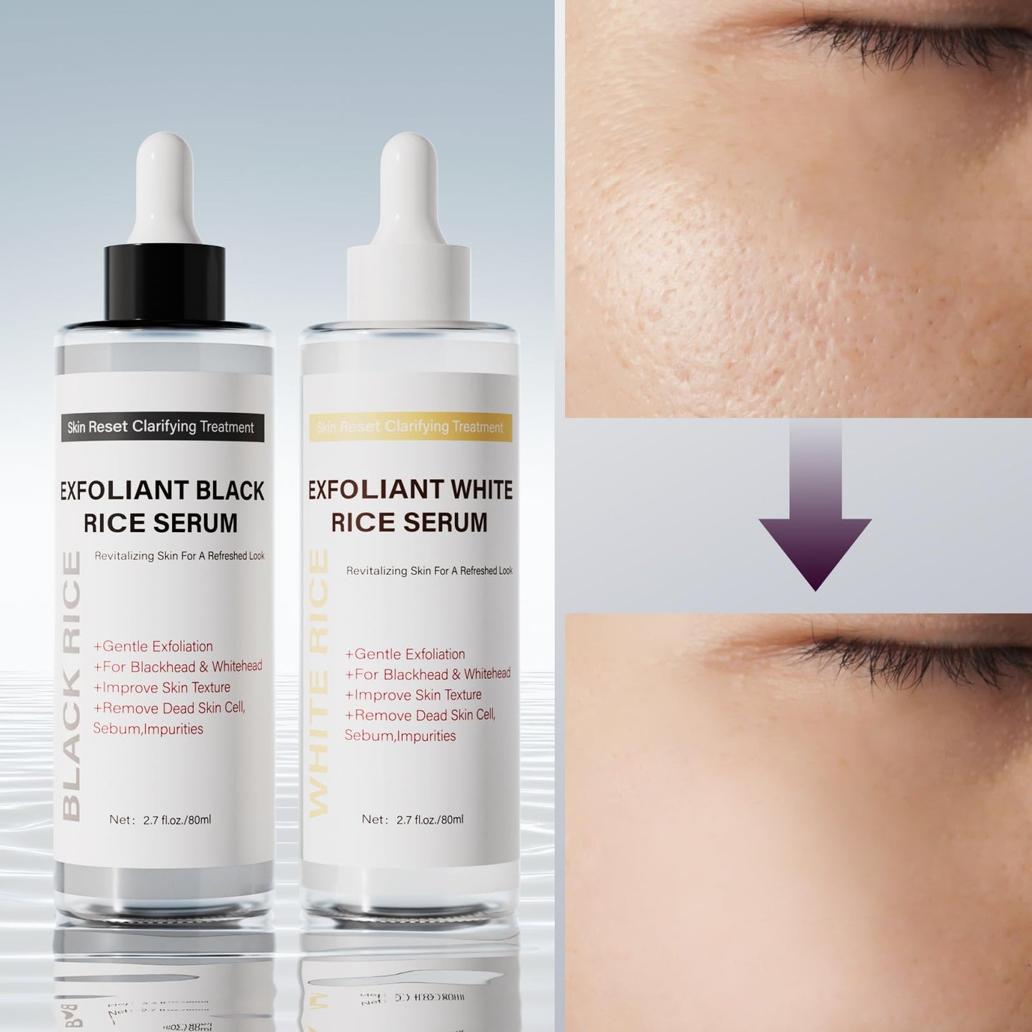 Glow Rice Exfoliant Ampoule Duo – Gentle Face & Body Peel, Hydrating Lightweight Serum & Cream, Soft Exfoliating Skin Scrub, 5.4 fl oz