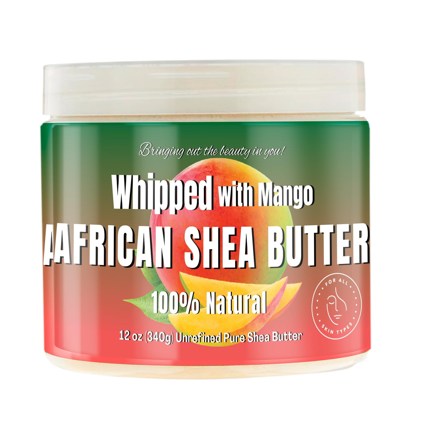 RA COSMETICS Whipped Mango Shea Butter – 100% Pure African Shea, Handcrafted Moisturizer for Skin & Hair, 12oz Jar