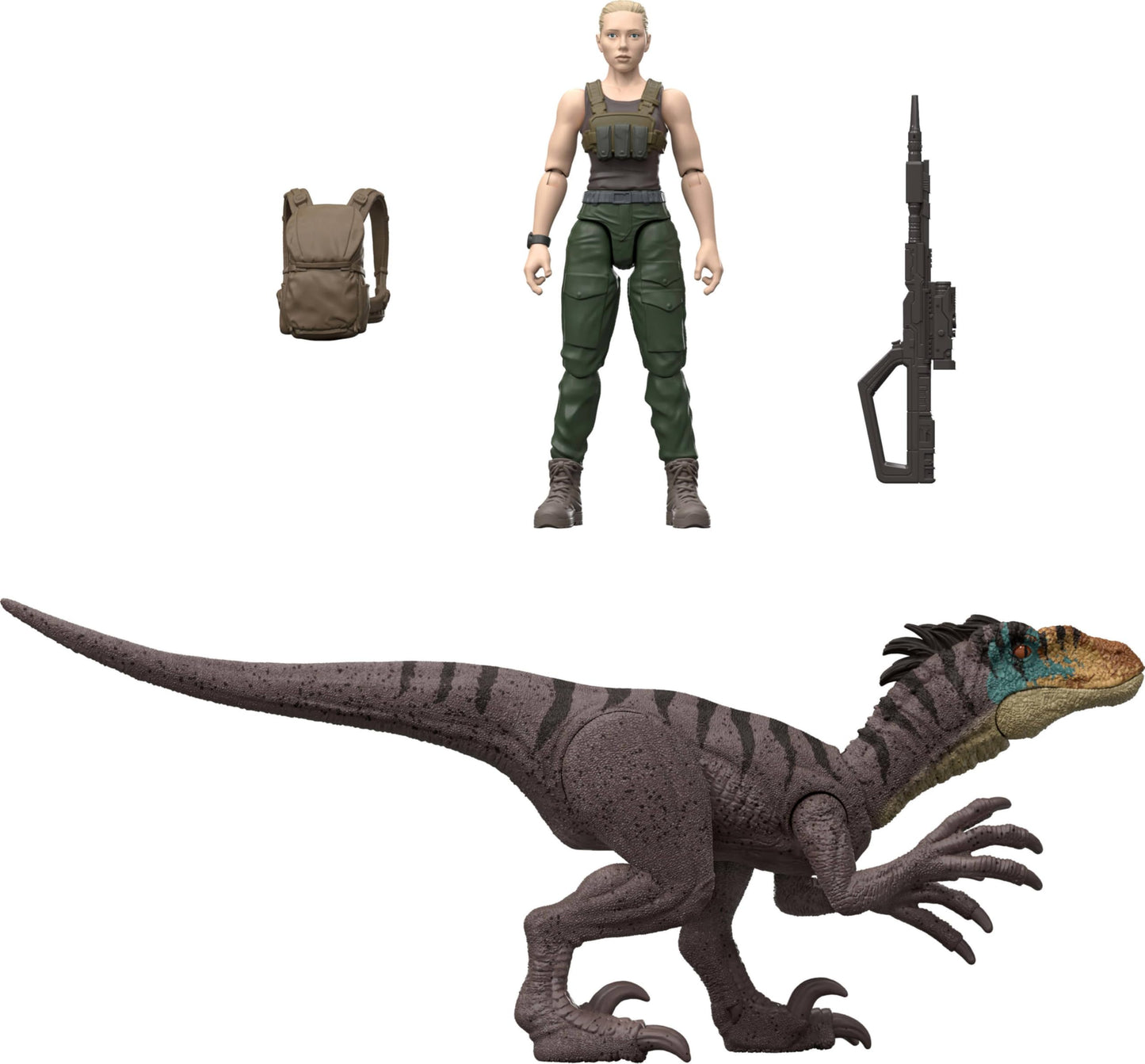 Mattel Jurassic World Rebirth Human & Dinosaur Figure Pack, Zora Bennett & Velociraptor, Movie-Accurate 3.75 Inch Scale, Posable Collectible