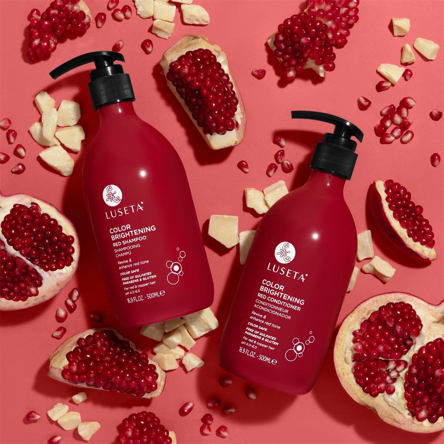 Luseta Red Hair Shampoo & Conditioner Set 16.9oz x2 | Sulfate-Free, Color Safe, Copper Brightening & Strengthening with Pomegranate Extract