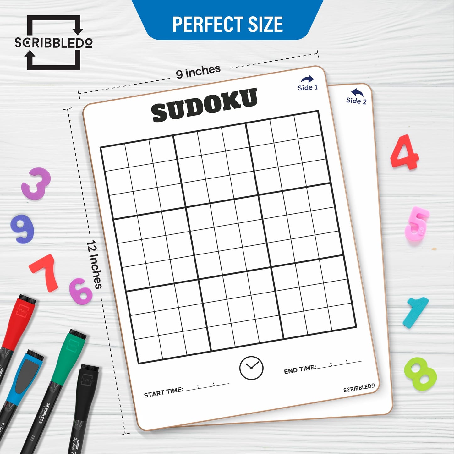 SCRIBBLEDO Dry Erase Sudoku for Kids Sudoku Puzzles for Adults All Ages 9āx12ā White Board Easy Hard Sudoku Math Educational Game Whiteboard