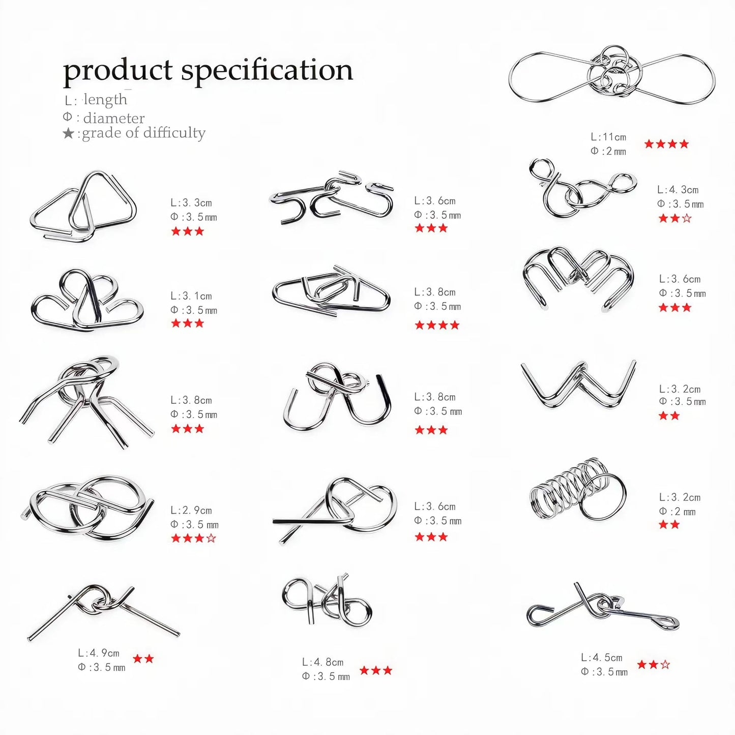 GEKELI 24-Piece Metal Wire Puzzle Set with Pouch – Brain Teasers, IQ Challenge, Interlock & Unlock Games, Magic Trick Toy for Kids & Adults