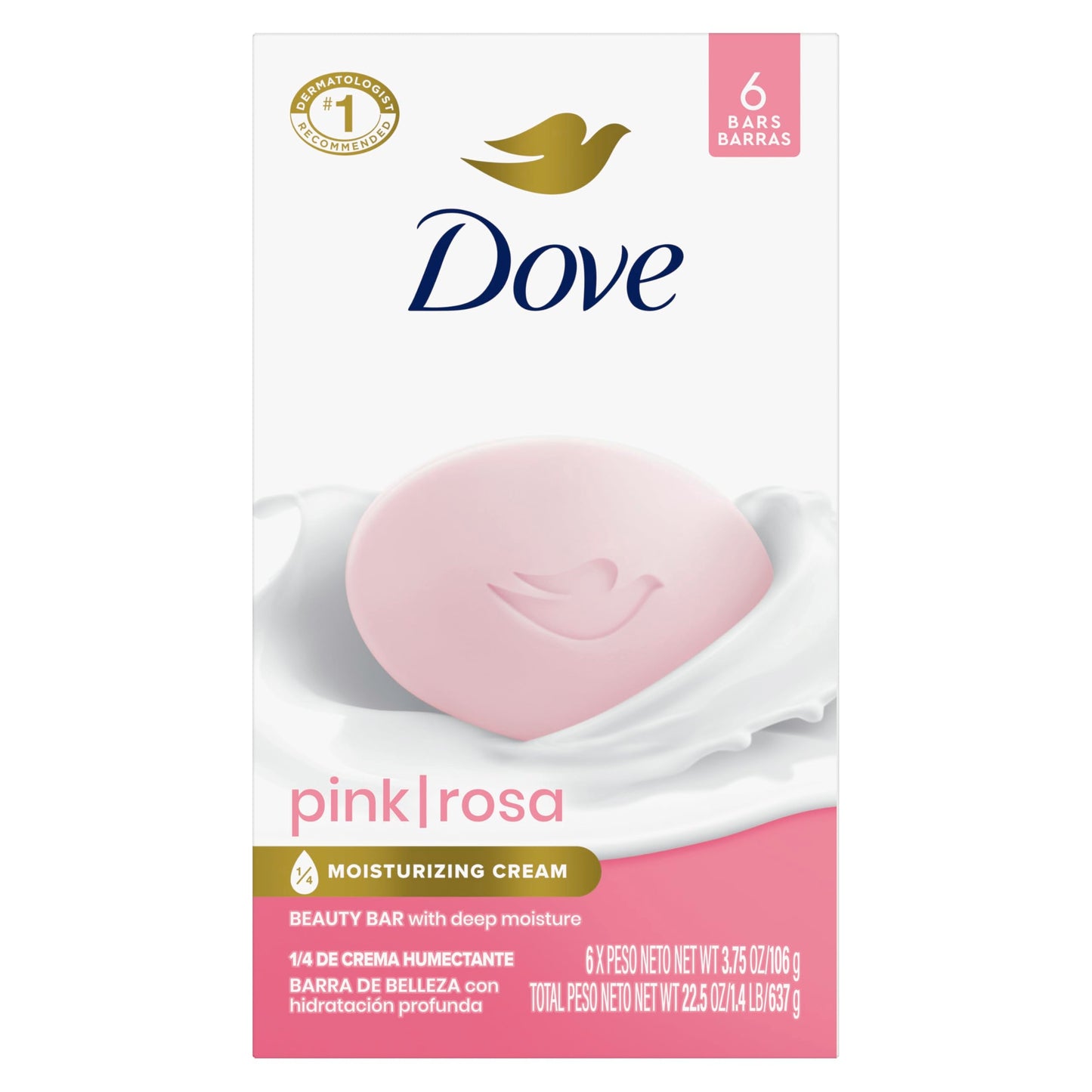 Dove Beauty Bar Soap Pink Rosa 6 Count for Soft, Smooth Skin, Cleans & Moisturizes 3.75 oz