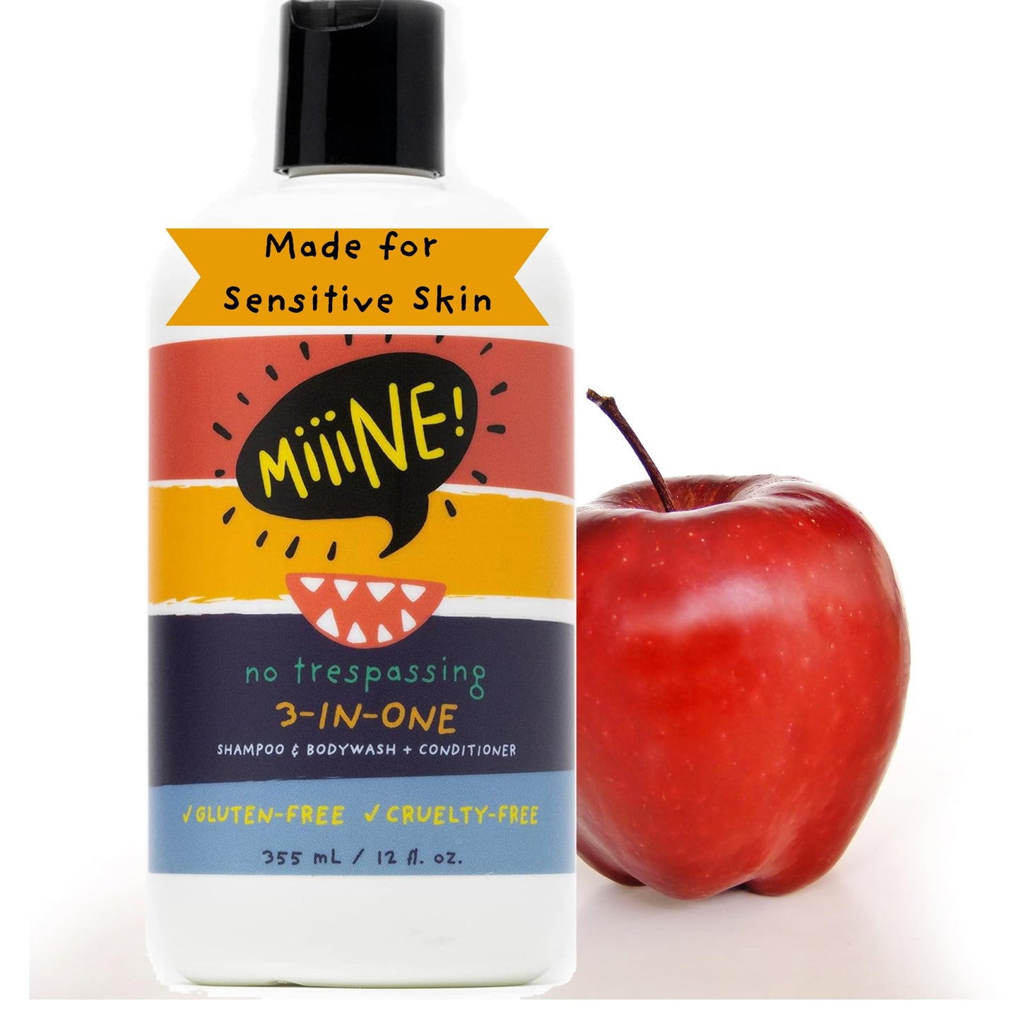 MiiiNE! 12oz Kids Shampoo and Conditioner 3 In 1 Apple Scented Body Wash with Gentle Formula - Gluten Free Made Cruelty Free in USA By Stylists