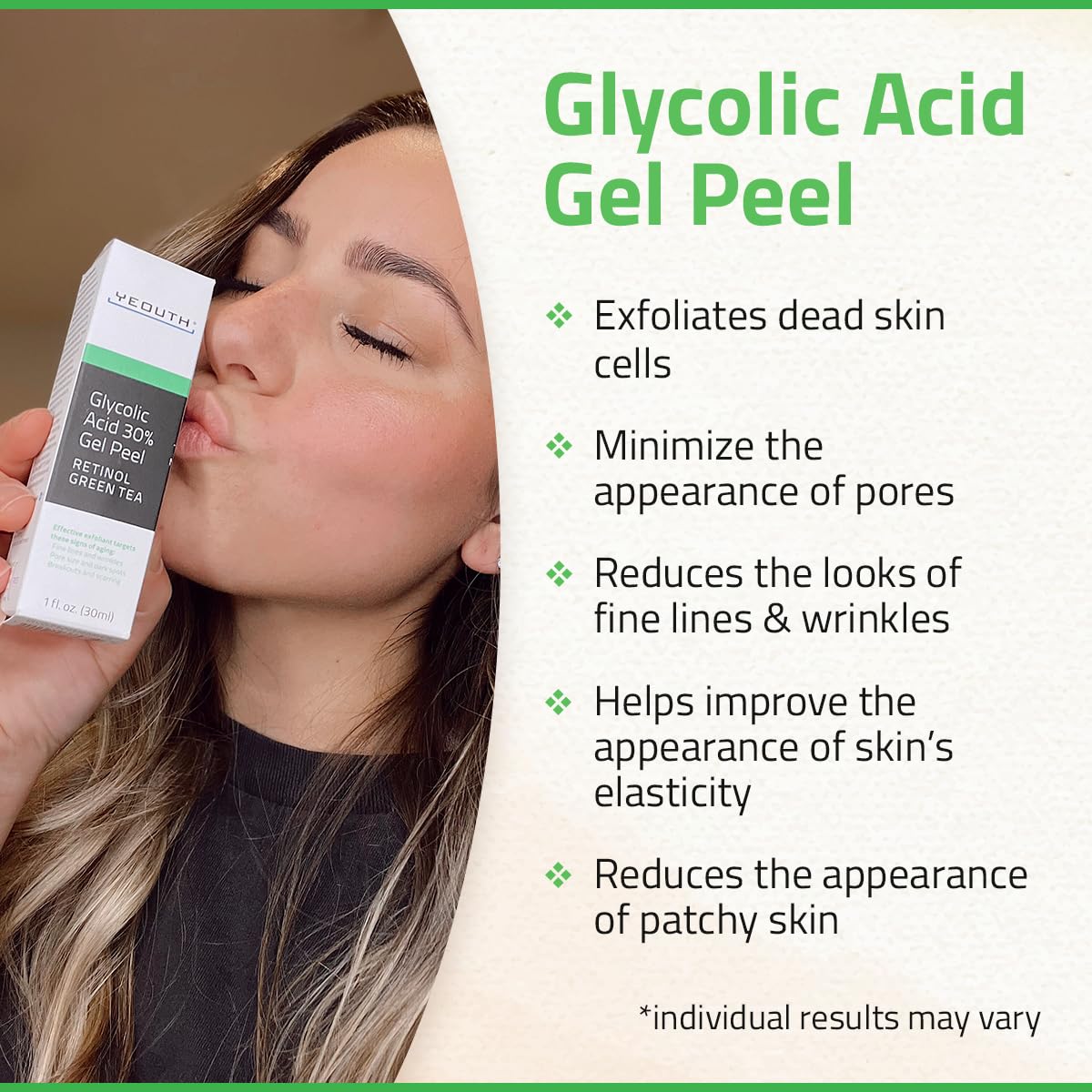 YEOUTH 30% Glycolic Acid Face Peel with Retinol – At-Home AHA Exfoliator for Smoother, Refreshed Skin, 1oz