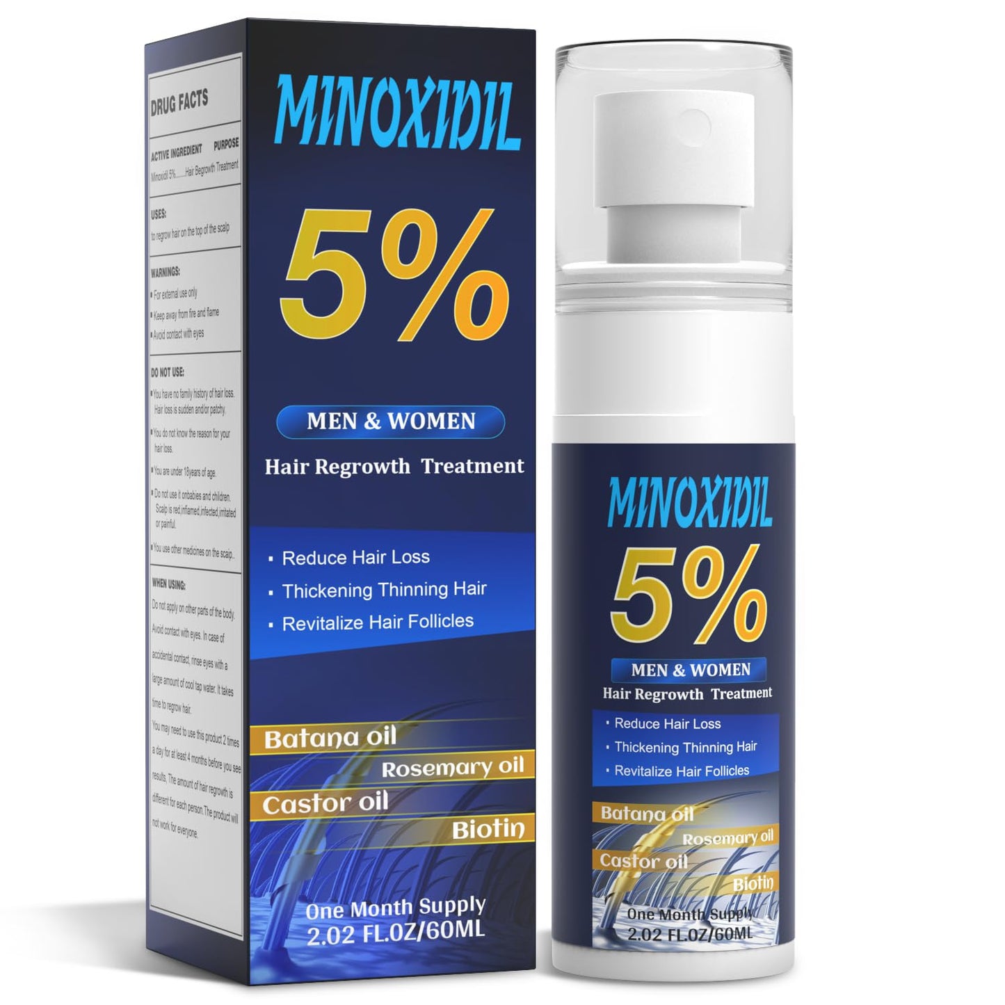 5% Minoxidil Hair Growth Serum for Men & Women – Extra Strength Hair Loss Solution with Biotin, Batana & Rosemary for Thicker Hair & Beard, 2.02 Fl Oz